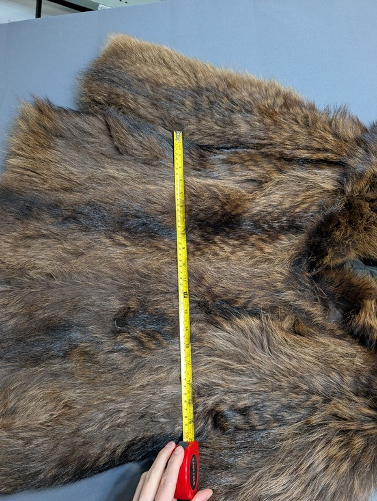 Brown faux fur coat with hood, like new