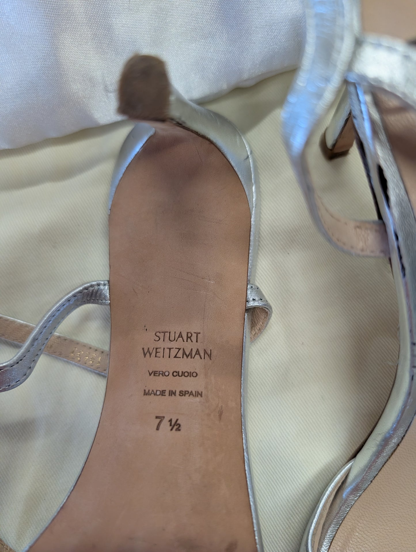 Stuart Weitzman Silver Strappy Sandals – Size 7.5