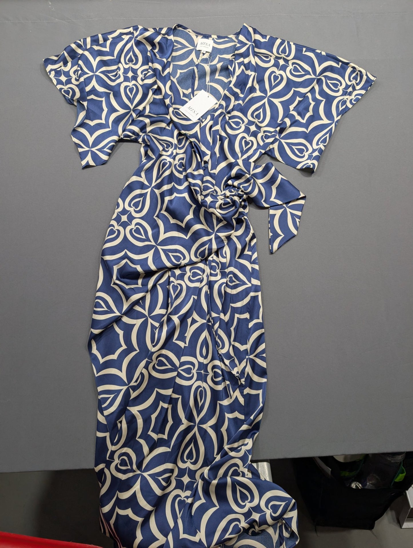 MISA Los Angeles Blue Floral Wrap Midi Dress Size M NWT