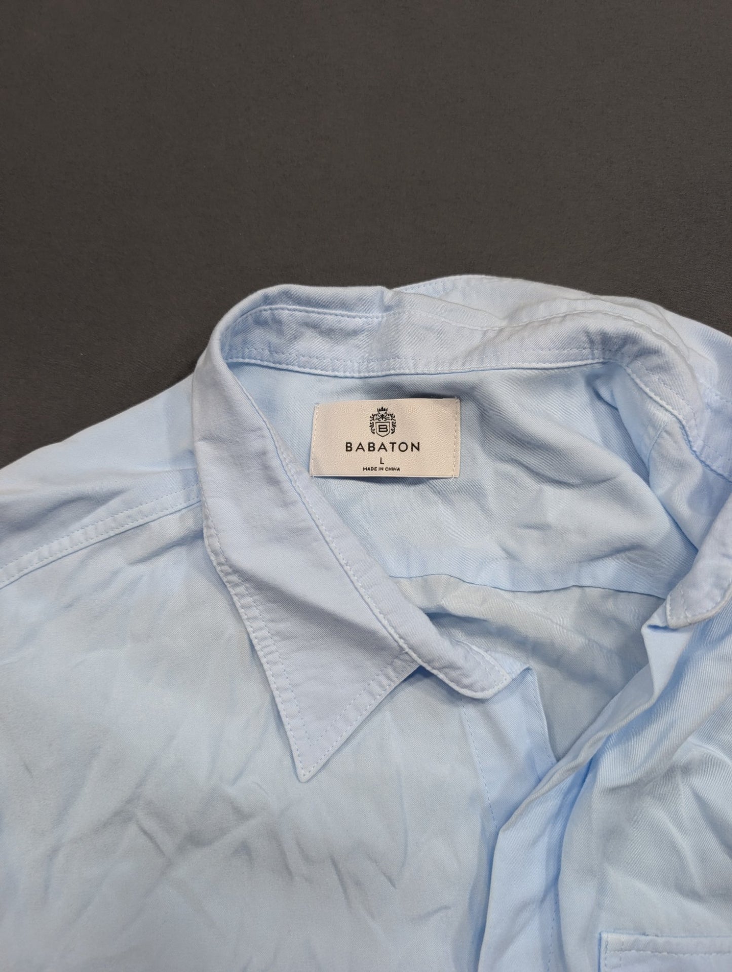 Babaton Utility Light Blue Button-Up Shirt L Go Classic