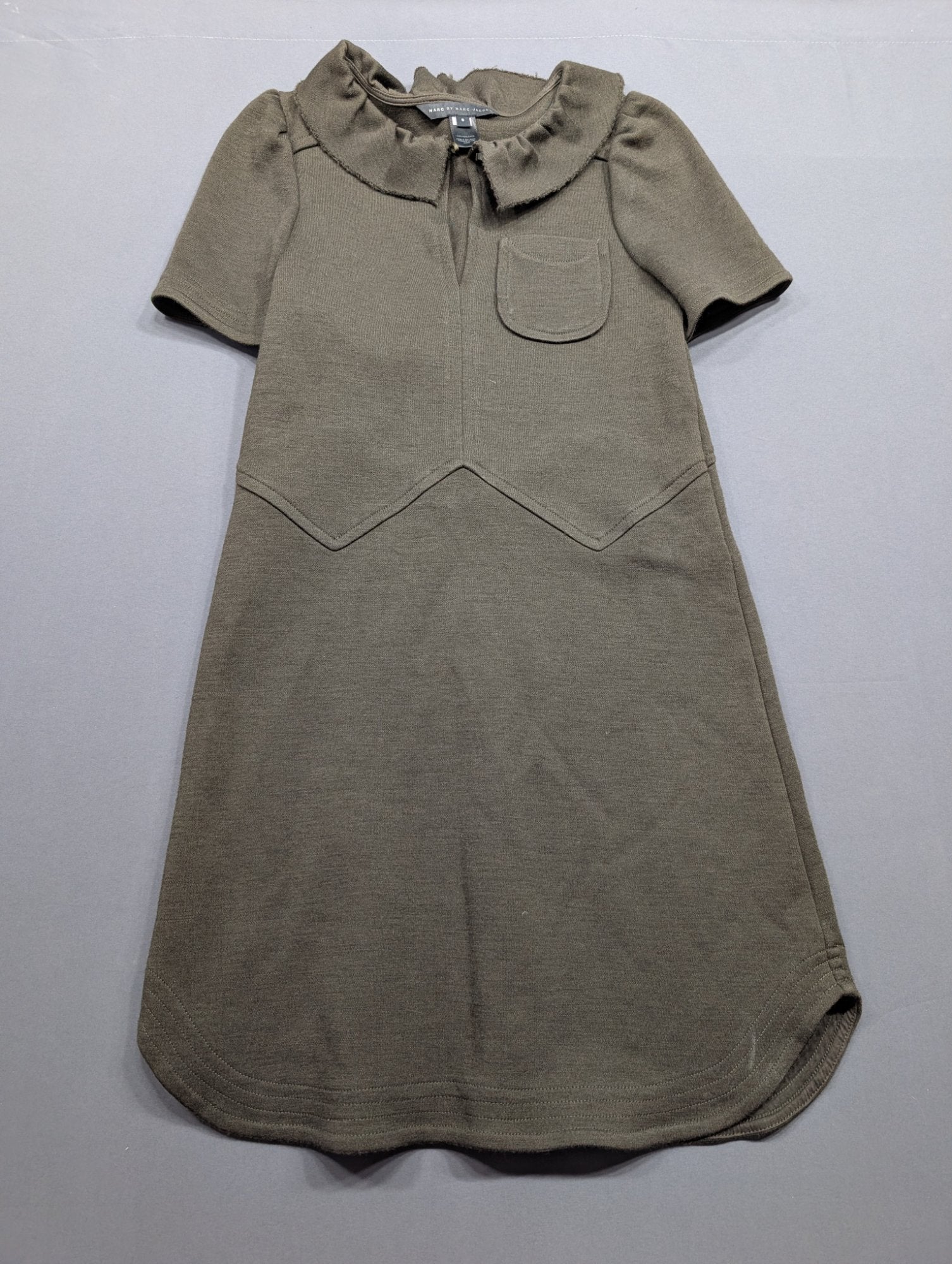 Marc by Marc Jacobs Wool Mini Dress Sz S Olive Ruffle Collar