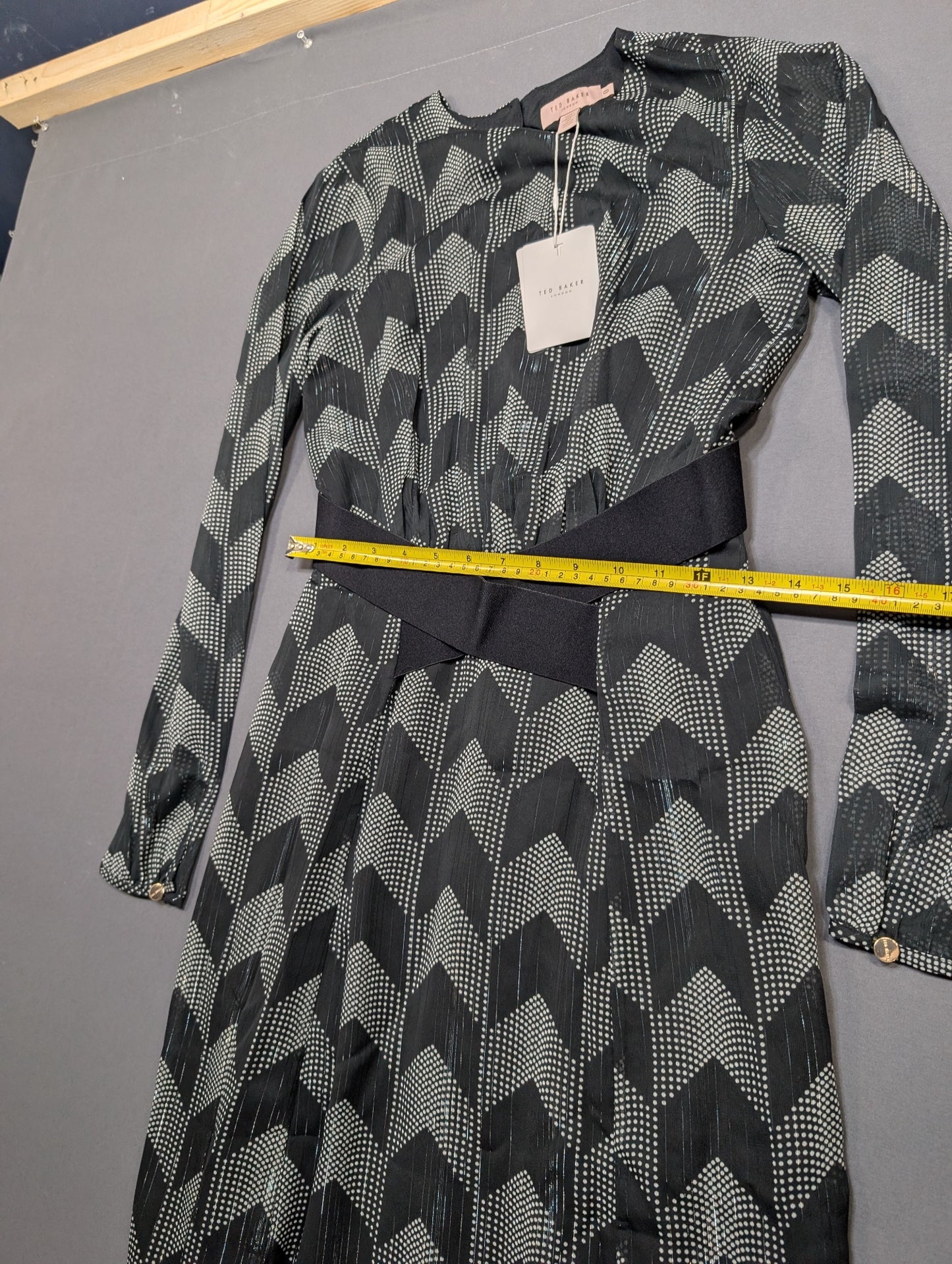 Ted Baker London Women's Maxi Dress Geometric Print Belted Size 0