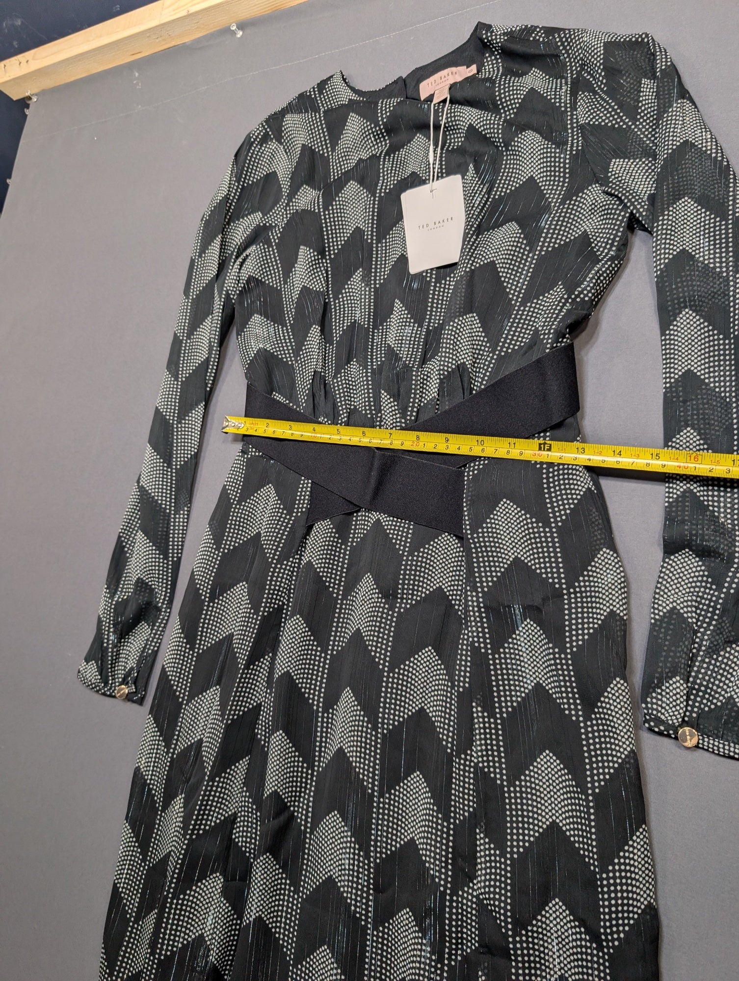 Ted Baker London Women's Maxi Dress Geometric Print Belted Size 0