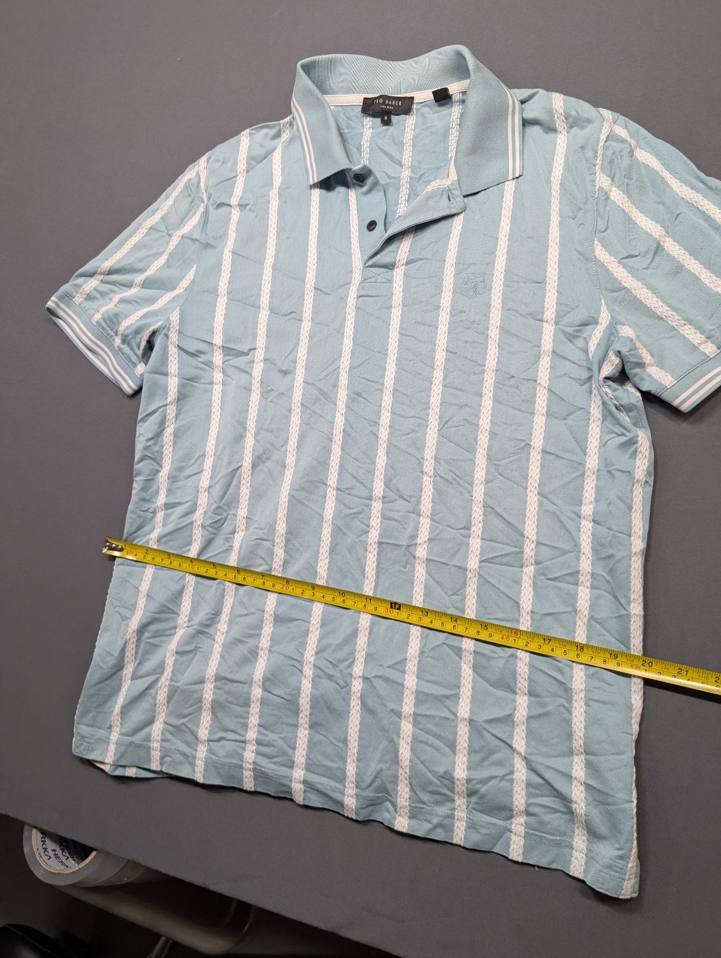 Ted Baker London Men's Striped Polo Shirt Size 3 Light Blue White