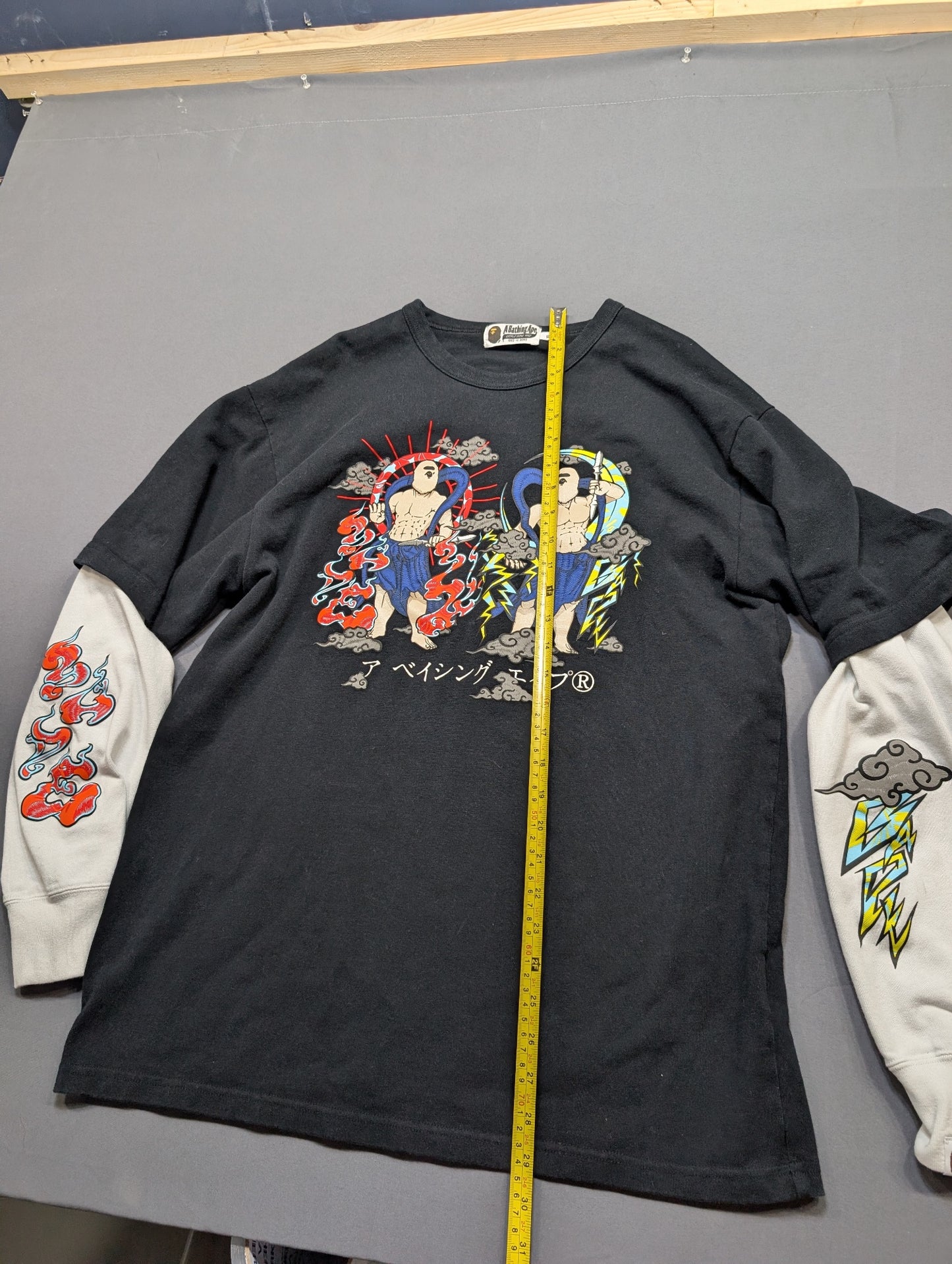 A Bathing Ape BAPE Thunder God Double Sleeve Tee Shirt XL Black