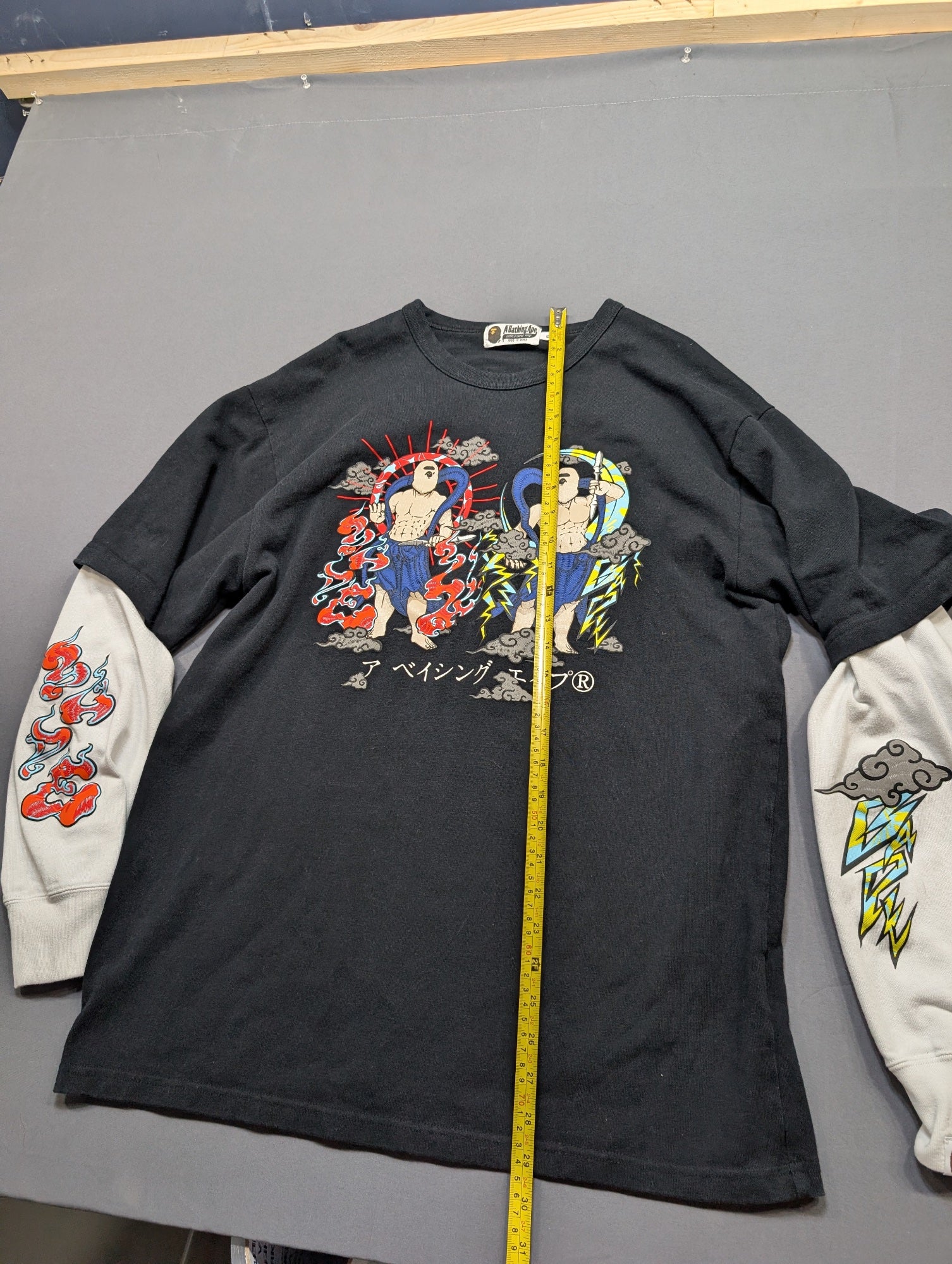 A Bathing Ape BAPE Thunder God Double Sleeve Tee Shirt XL Black