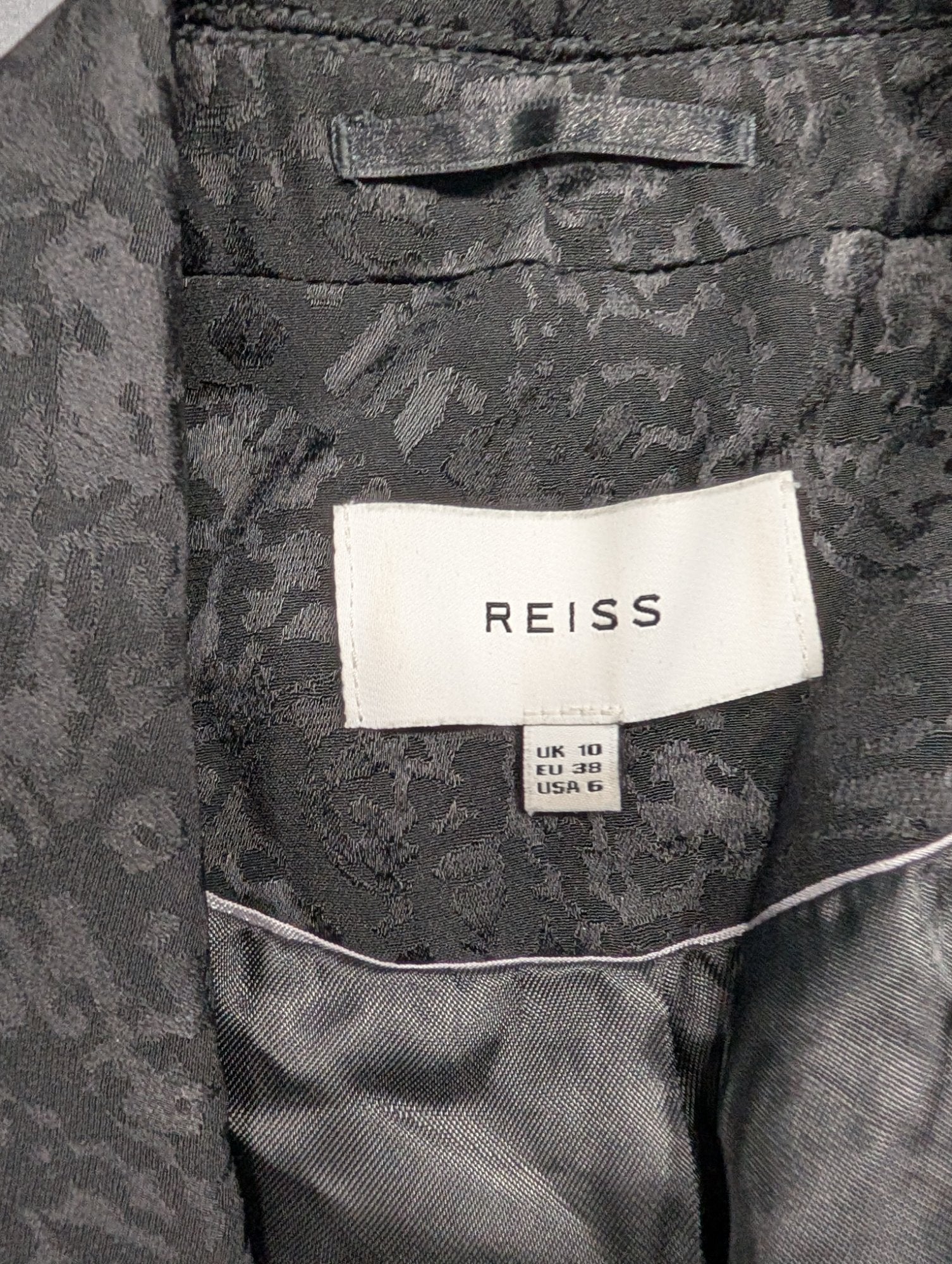 Reiss Women's Double-Breasted Jacquard Blazer Sz 10 Gray