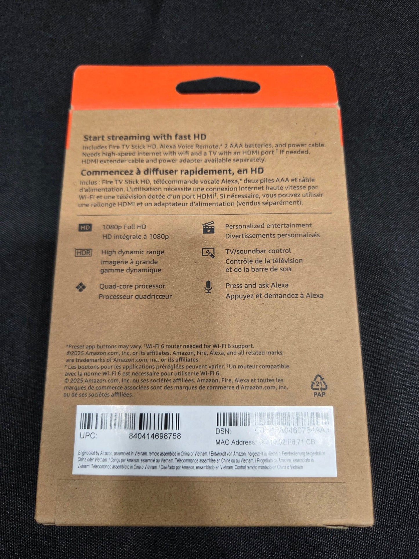 Amazon Fire TV Stick HD 8GB Wi-Fi 6 Streaming Media Player