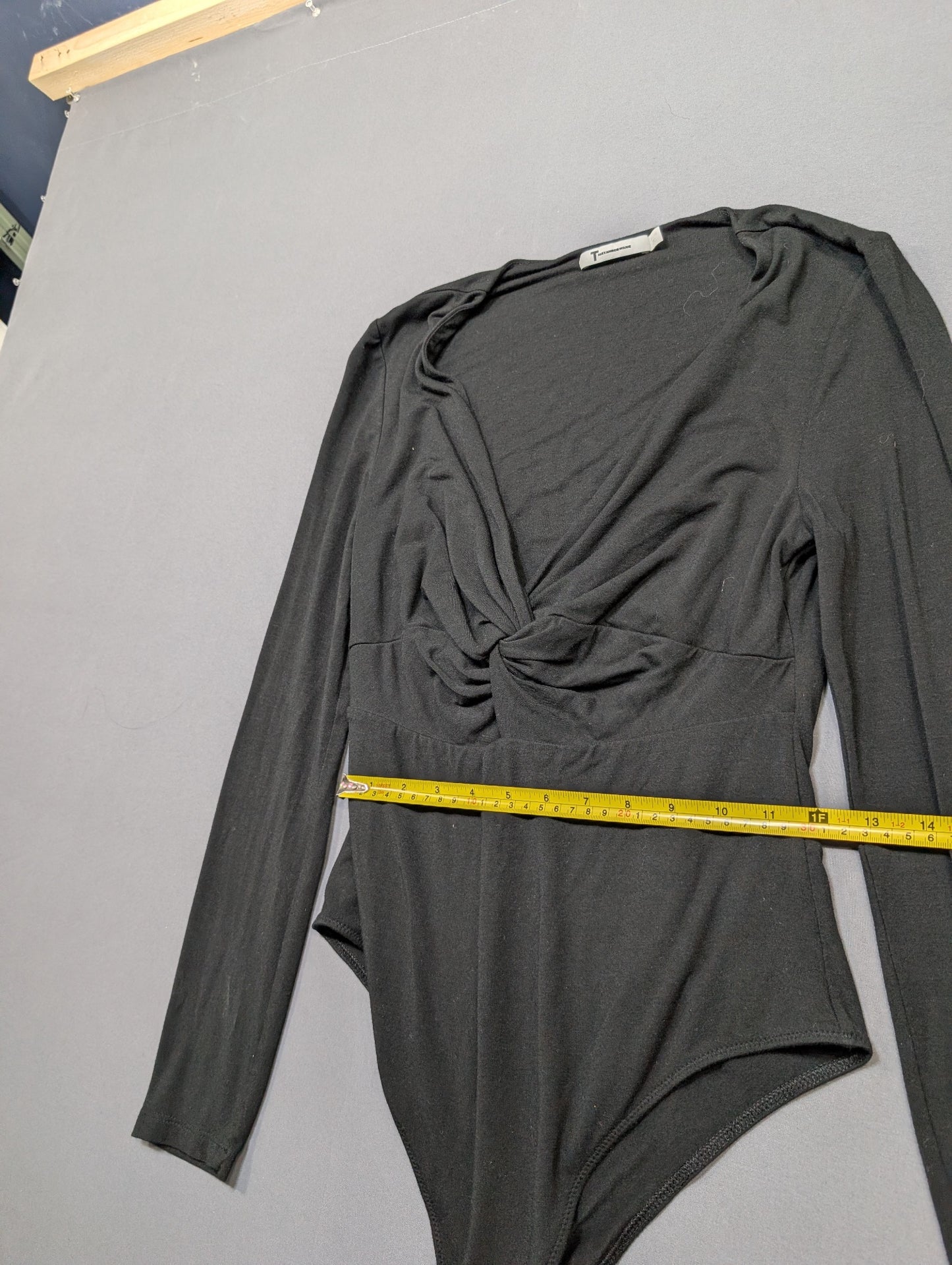 T Alexander Wang Black Long Sleeve Twist Front Bodysuit Size Large