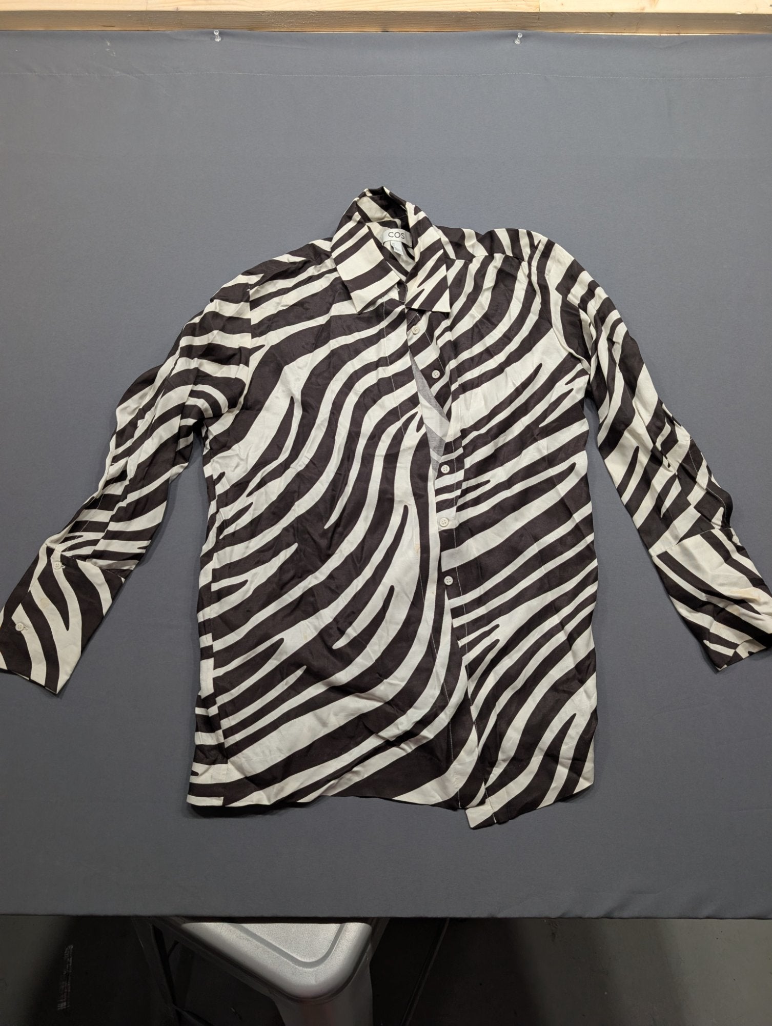 COS Zebra Print Button-Up Shirt US 6 Black White Oversized