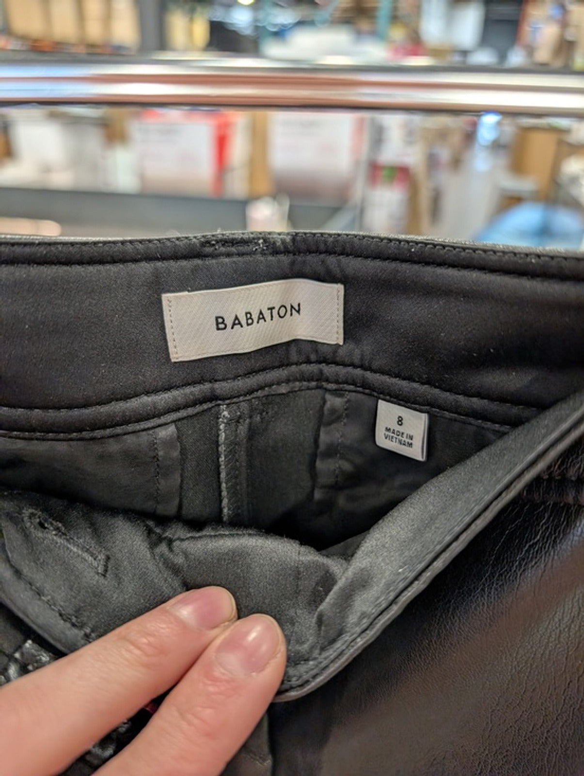 Babaton Black Faux Leather Wide Leg Pants - Size 8