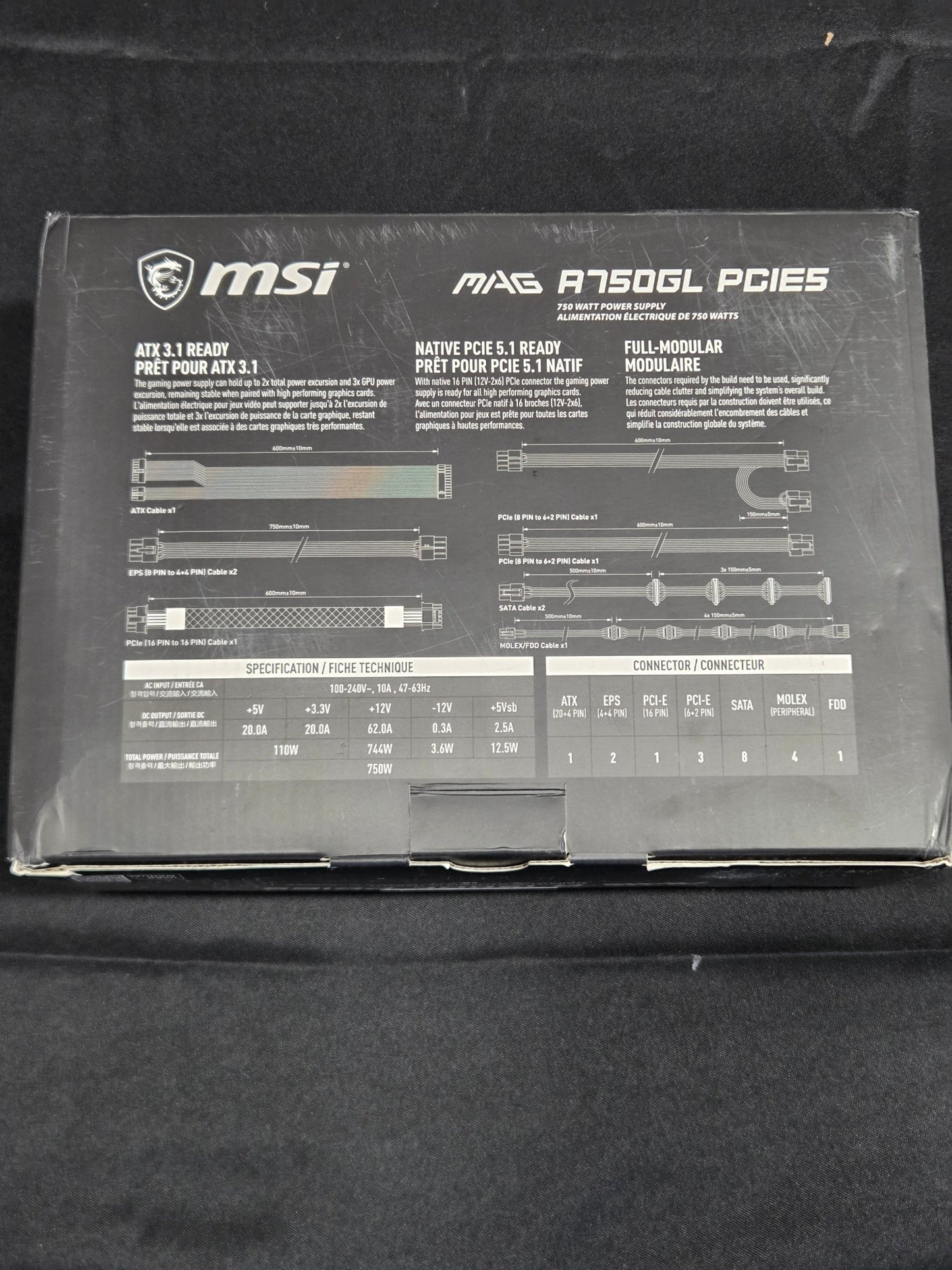 MSI MAG A750GL PCIe5 750W Modular ATX 3.1 80+ Gold Power Supply