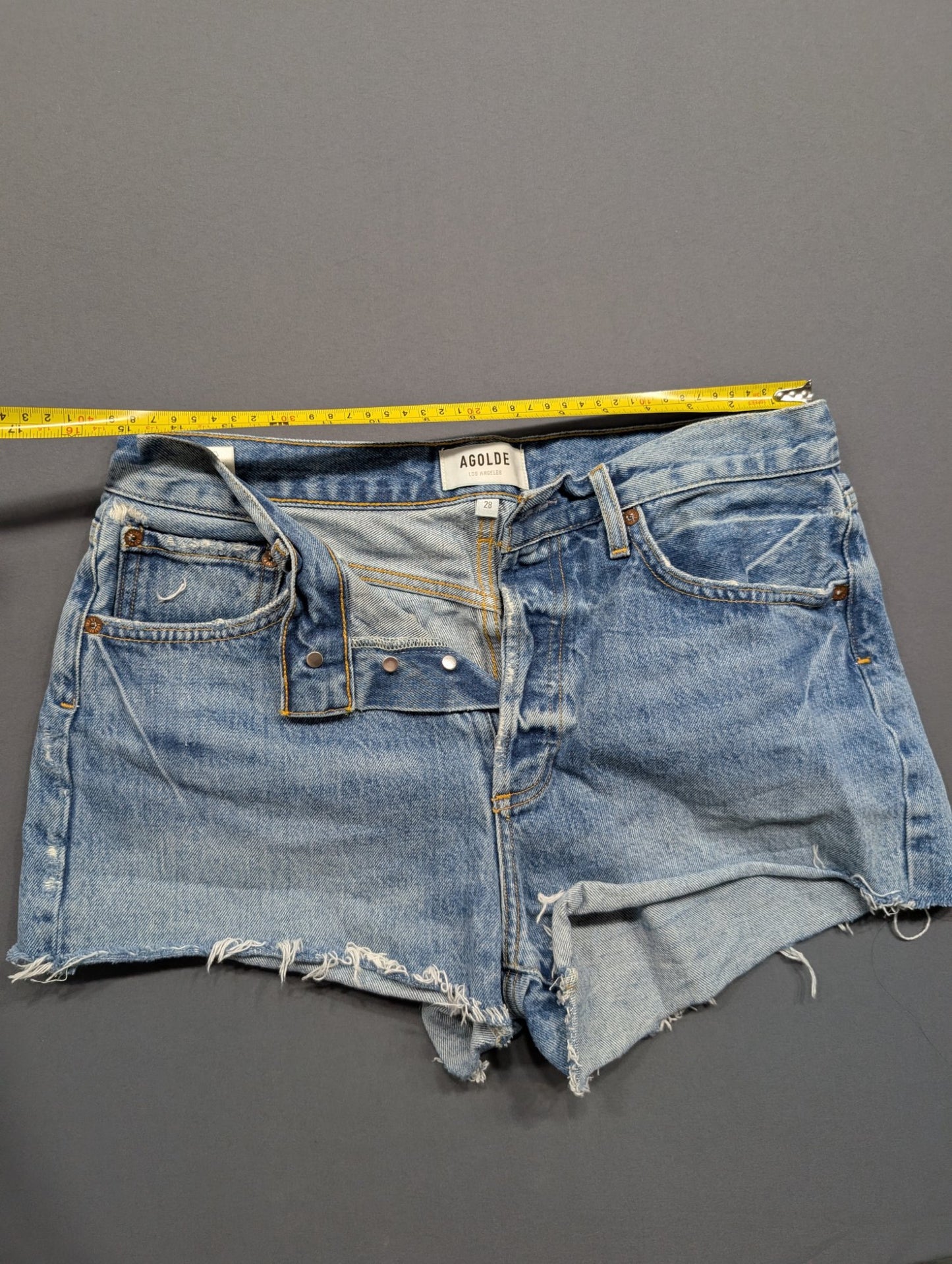 AGOLDE Size 28 Women's Denim Cut-Off Shorts Button-Fly Blue Frayed
