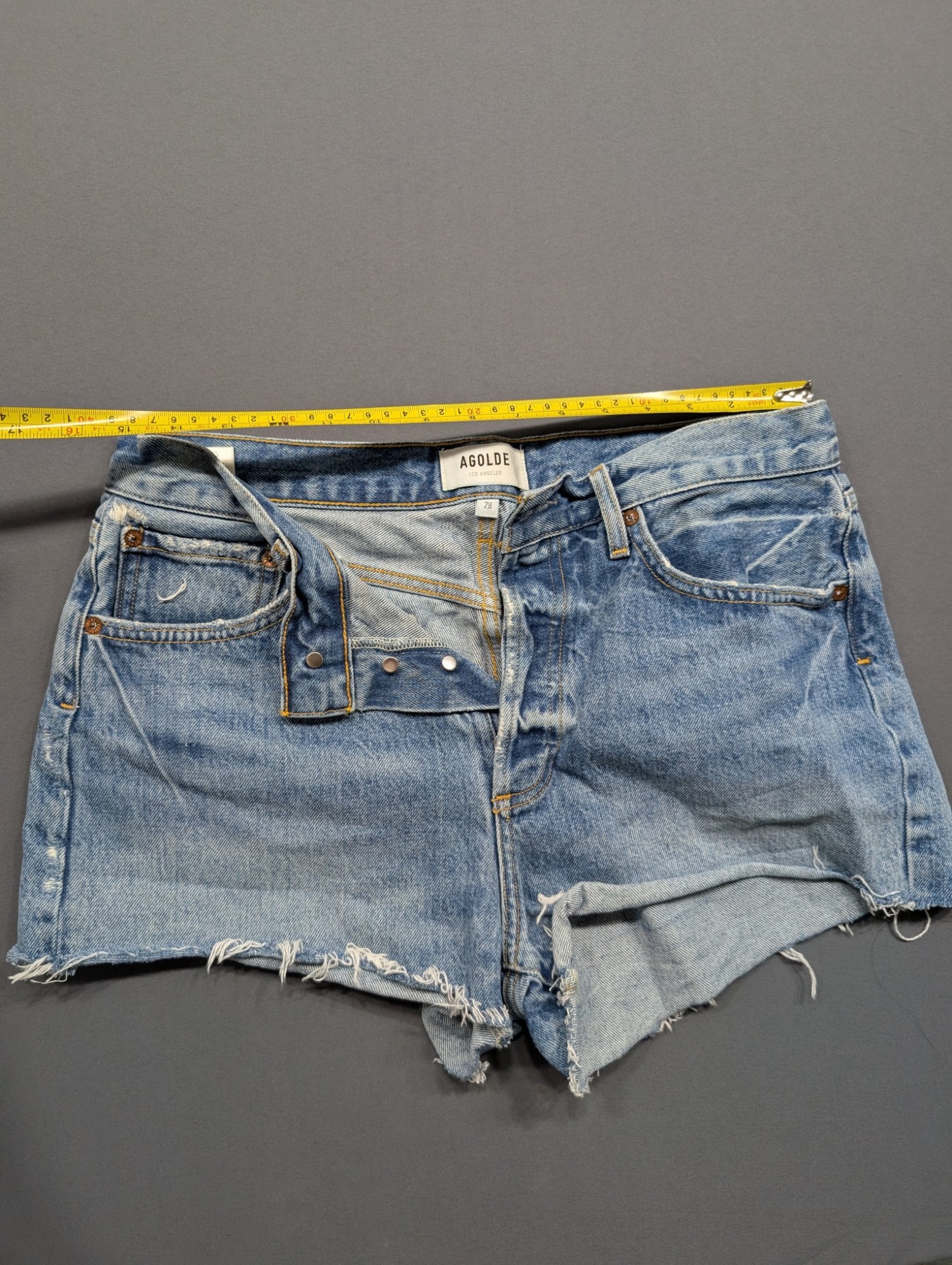 AGOLDE Size 28 Women's Denim Cut-Off Shorts Button-Fly Blue Frayed
