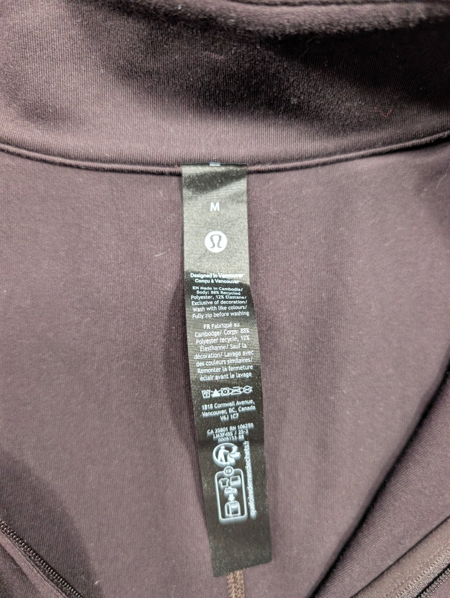 Lululemon Men's Quarter-Zip Pullover Dark Brown Size M 88% Recycled Poly