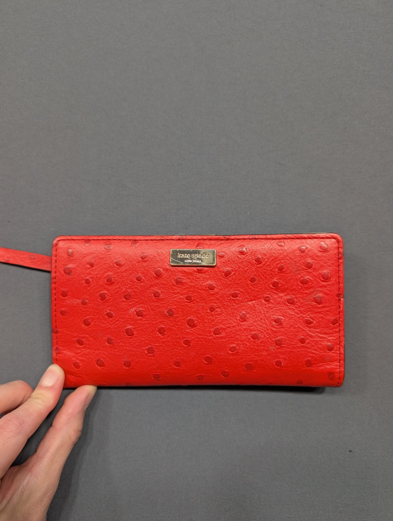 Kate Spade NY Red Ostrich Embossed Leather Bifold Wallet Wristlet