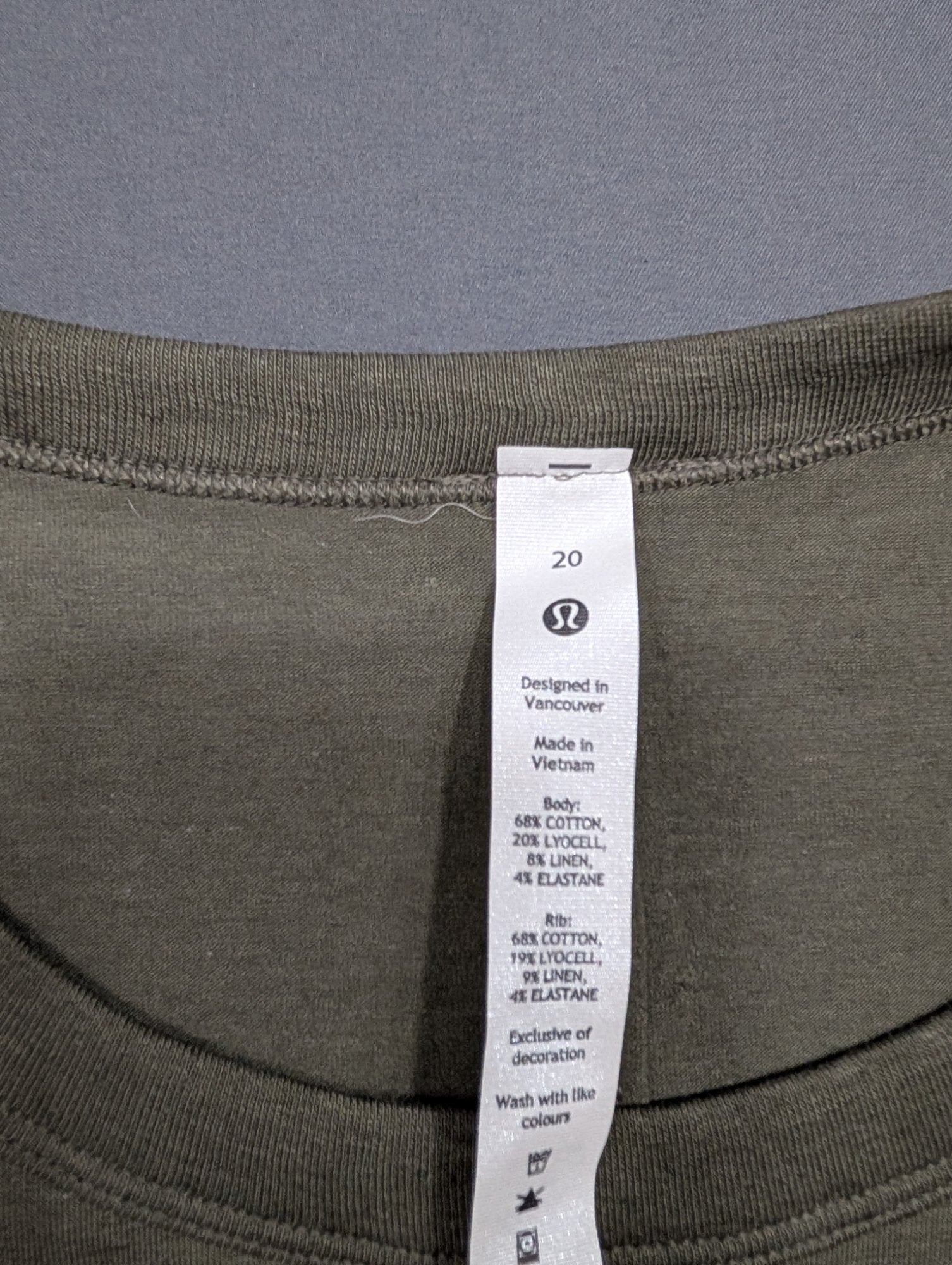 Lululemon Classic-Fit Cotton-Blend Long Sleeve Top Size 20 Olive