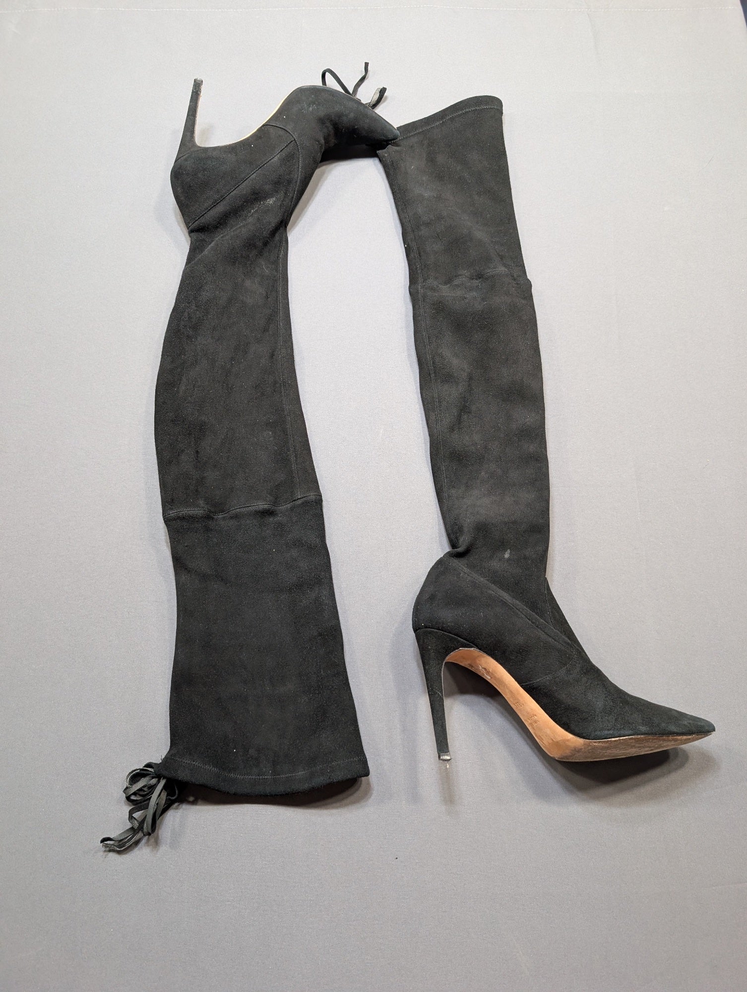 Vero Cuoio Made in Italy Black Suede OTK Over-Knee Stiletto Boot 39.5