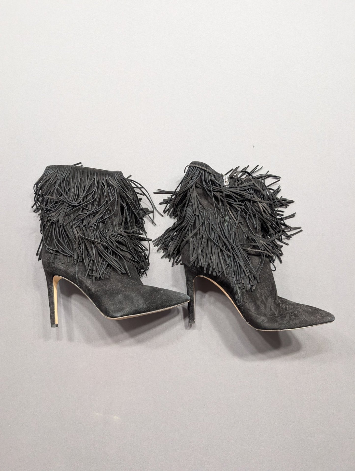 Sam Edelman Black Suede Fringe Stiletto Ankle Boot Size 8.5