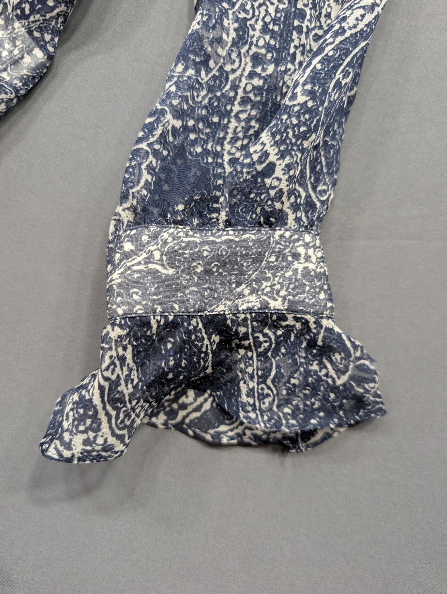 St. John Paisley Ruffle Blouse Blue White Button-Up Long Sleeve Top