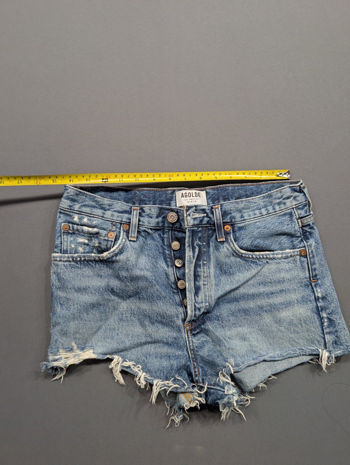 AGOLDE Size 28 Women's Denim Cut-Off Shorts Button-Fly Blue Frayed