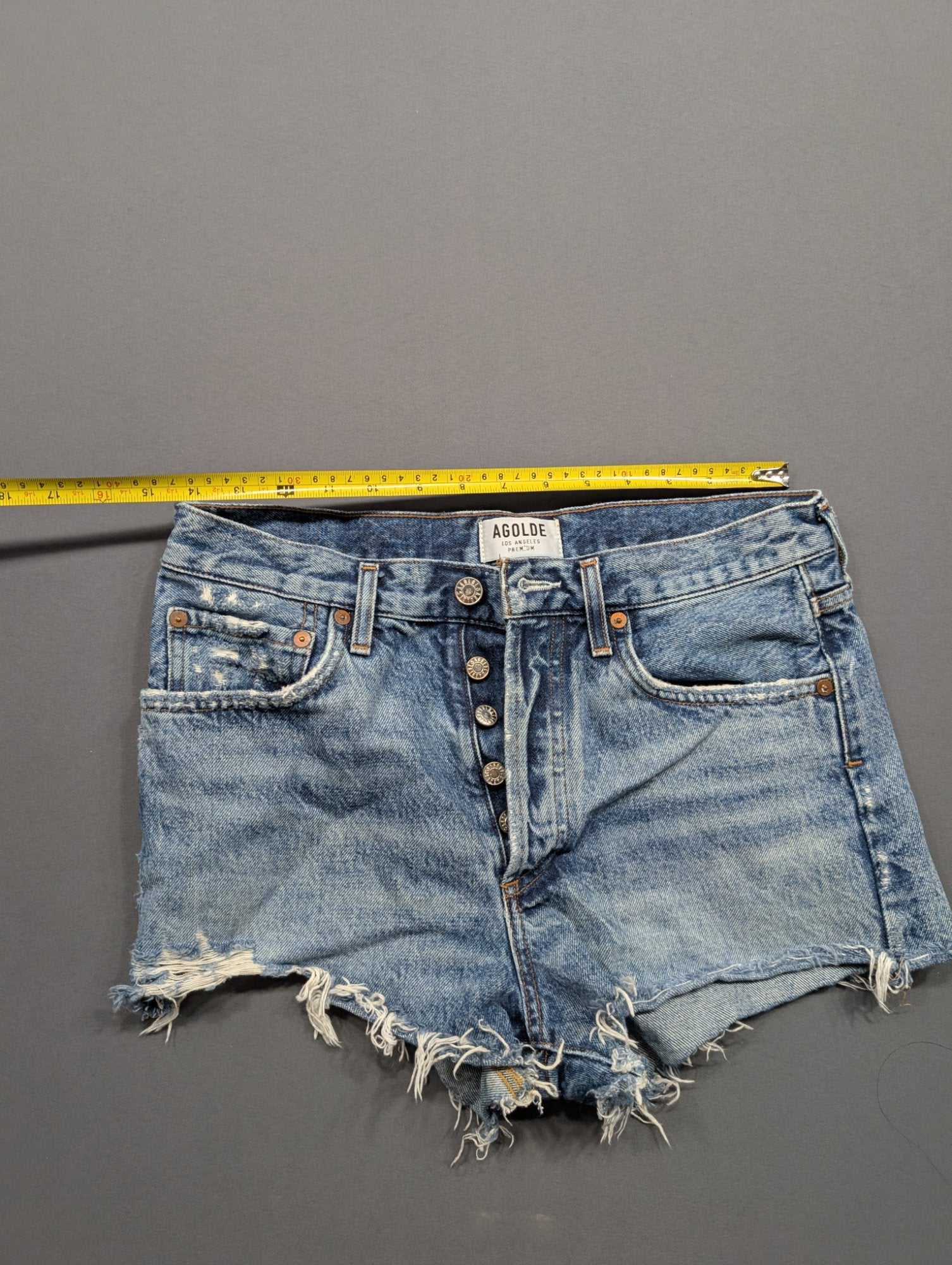 AGOLDE Size 28 Women's Denim Cut-Off Shorts Button-Fly Blue Frayed