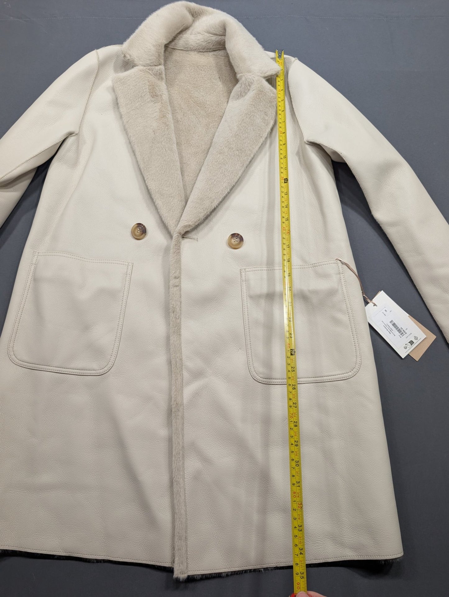 Rino & Pelle Ivon Trench Coat Birch Size 38 Faux Leather Fur