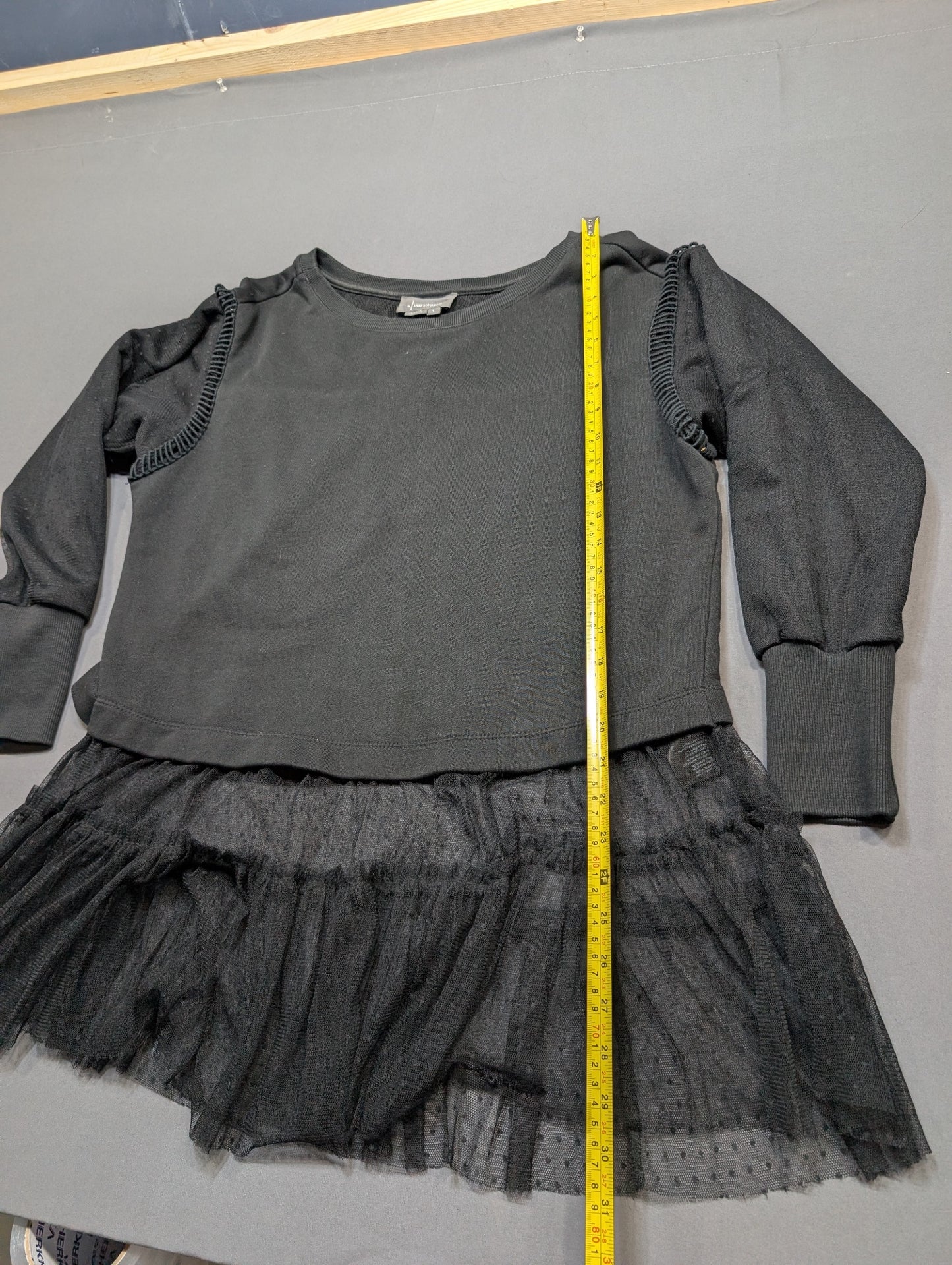 Anthropologie by Anthropologie Black Sweatshirt Tulle Hem Top Size S