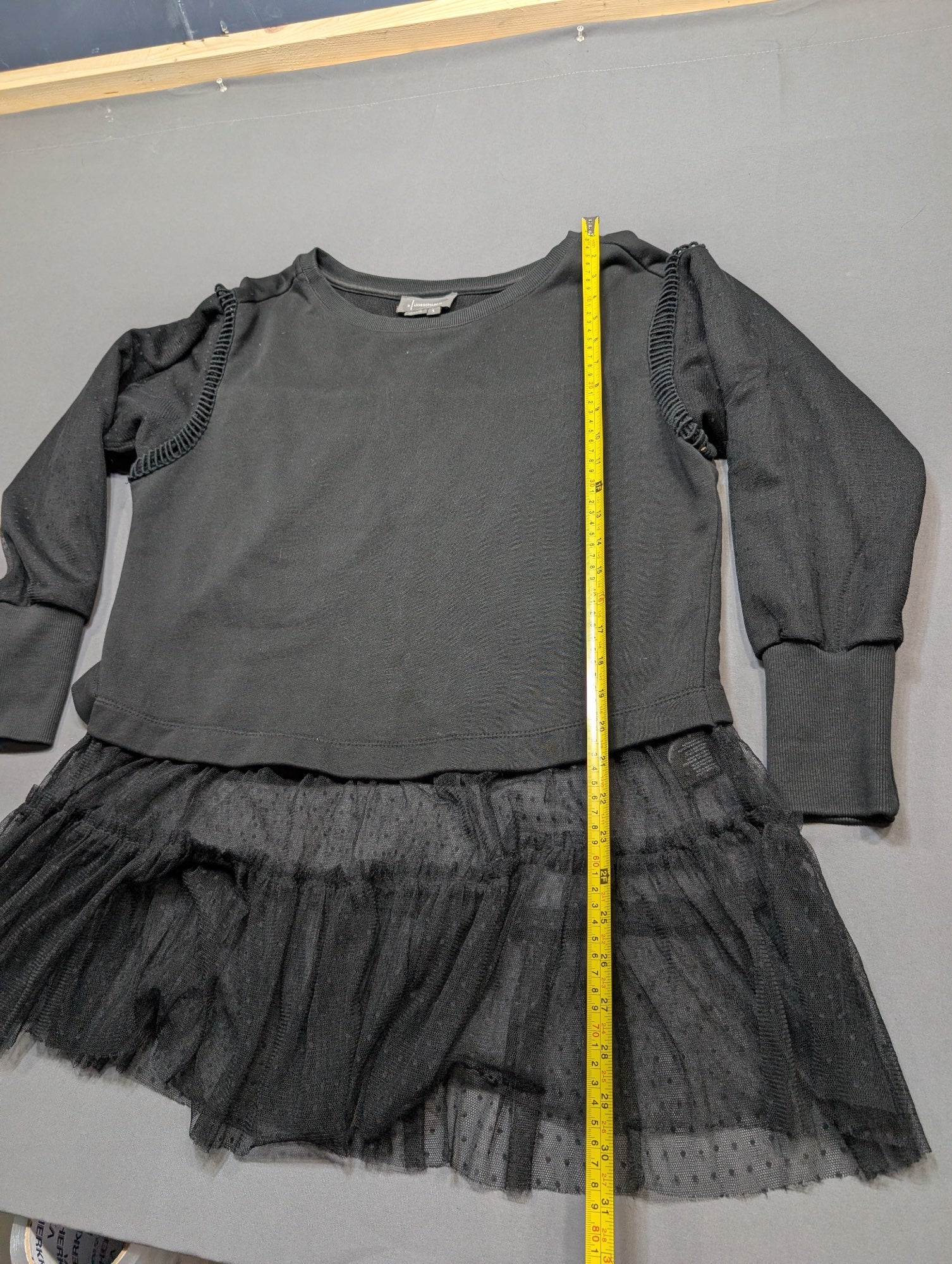 Anthropologie by Anthropologie Black Sweatshirt Tulle Hem Top Size S