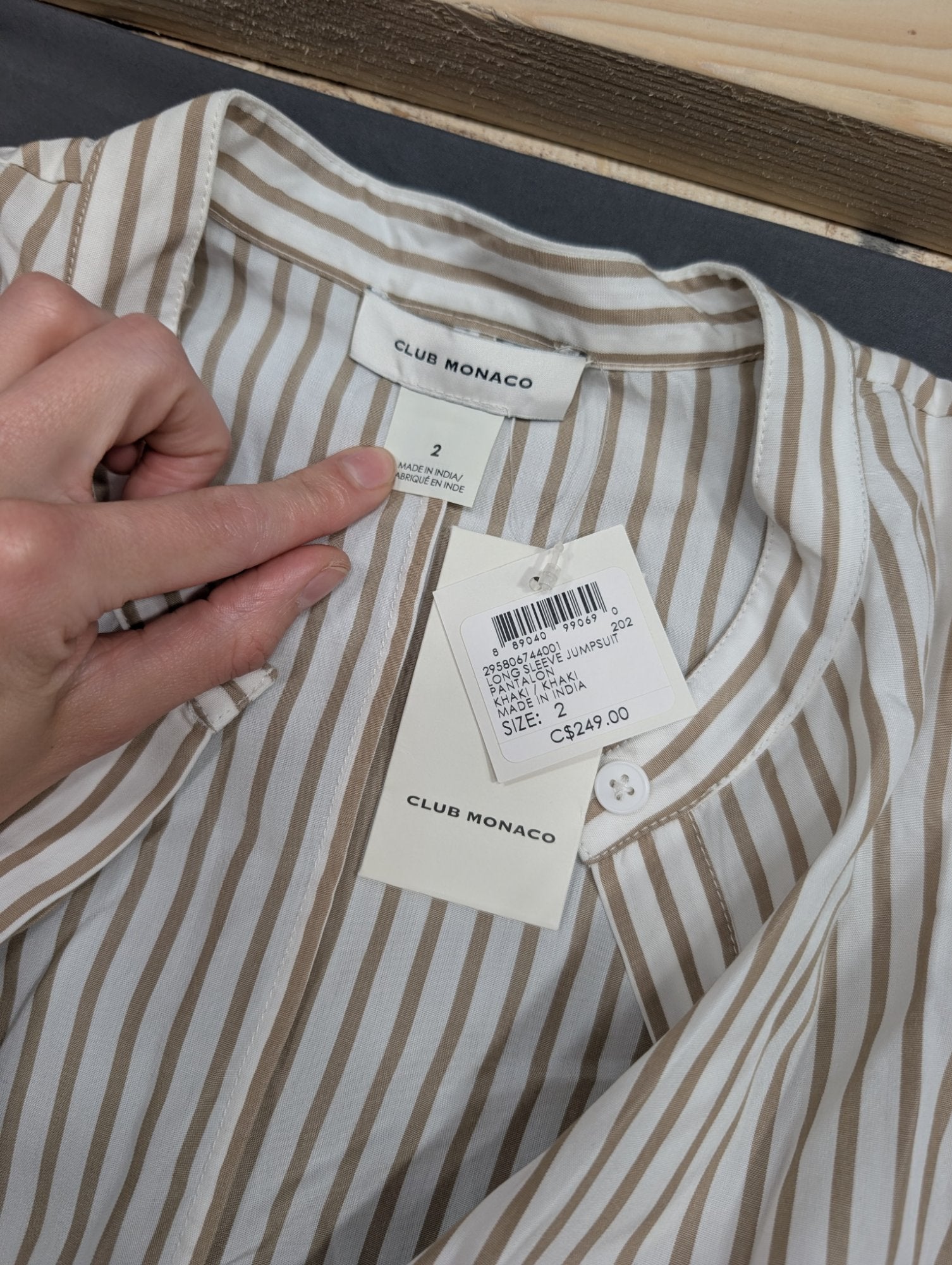Club Monaco Long Sleeve Pant Jumpsuit Sz 2 Khaki Stripe NWT