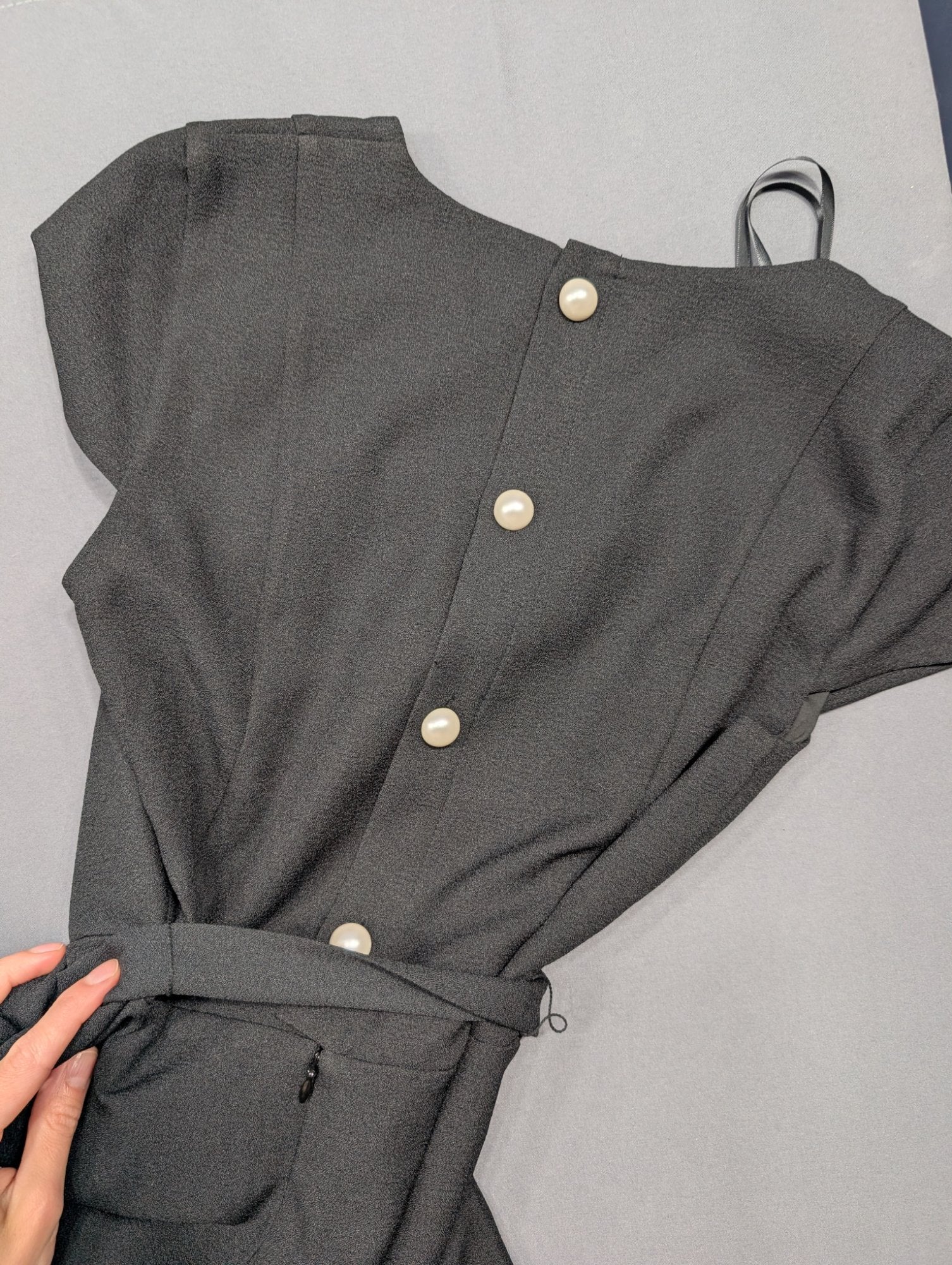 Karl Lagerfeld Paris Black Jumpsuit Size 6 Pearl Buttons Belt