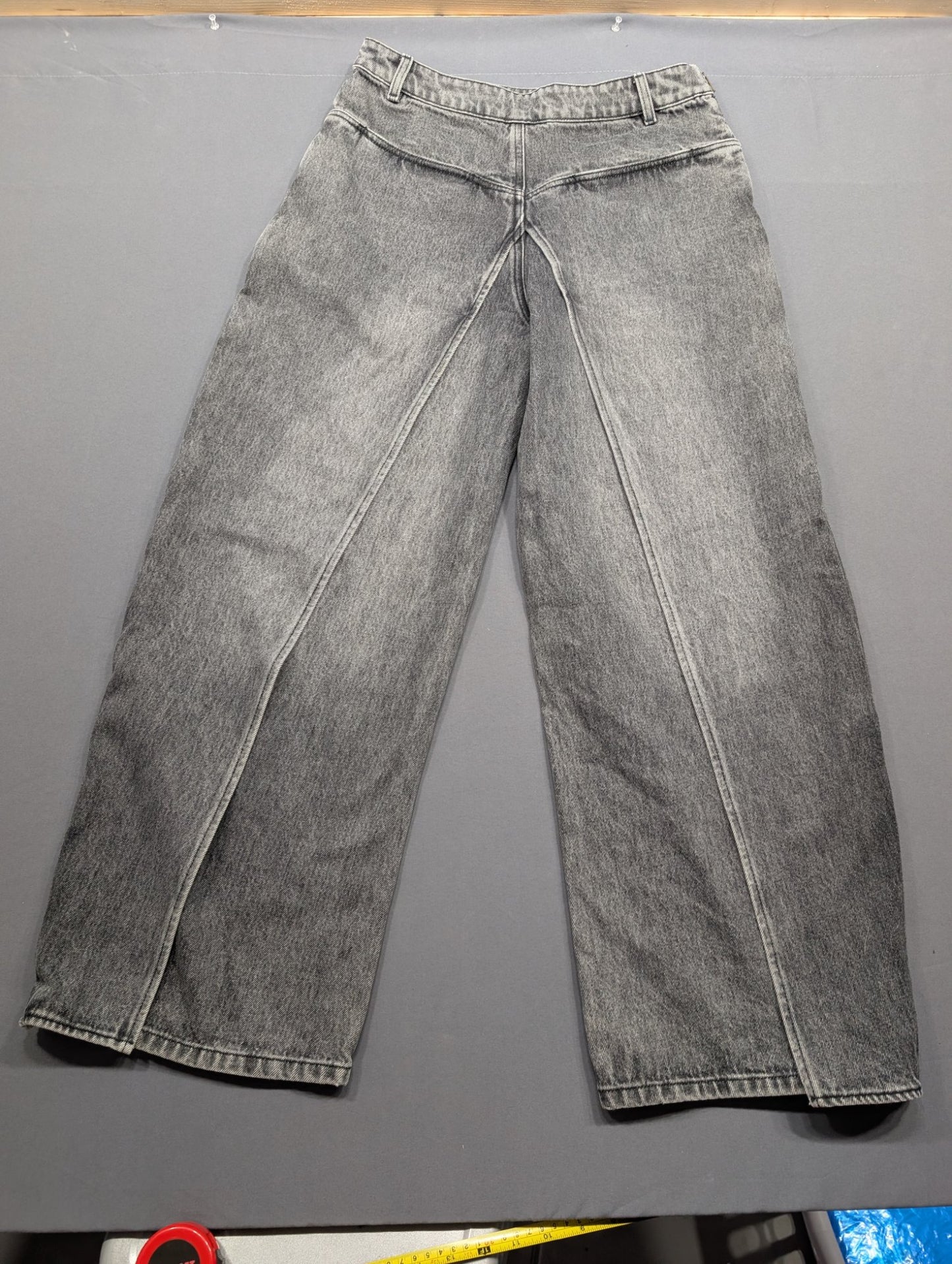 Rarely Alike Grey Wide Leg Baggy Jeans Size M Acid Wash Denim