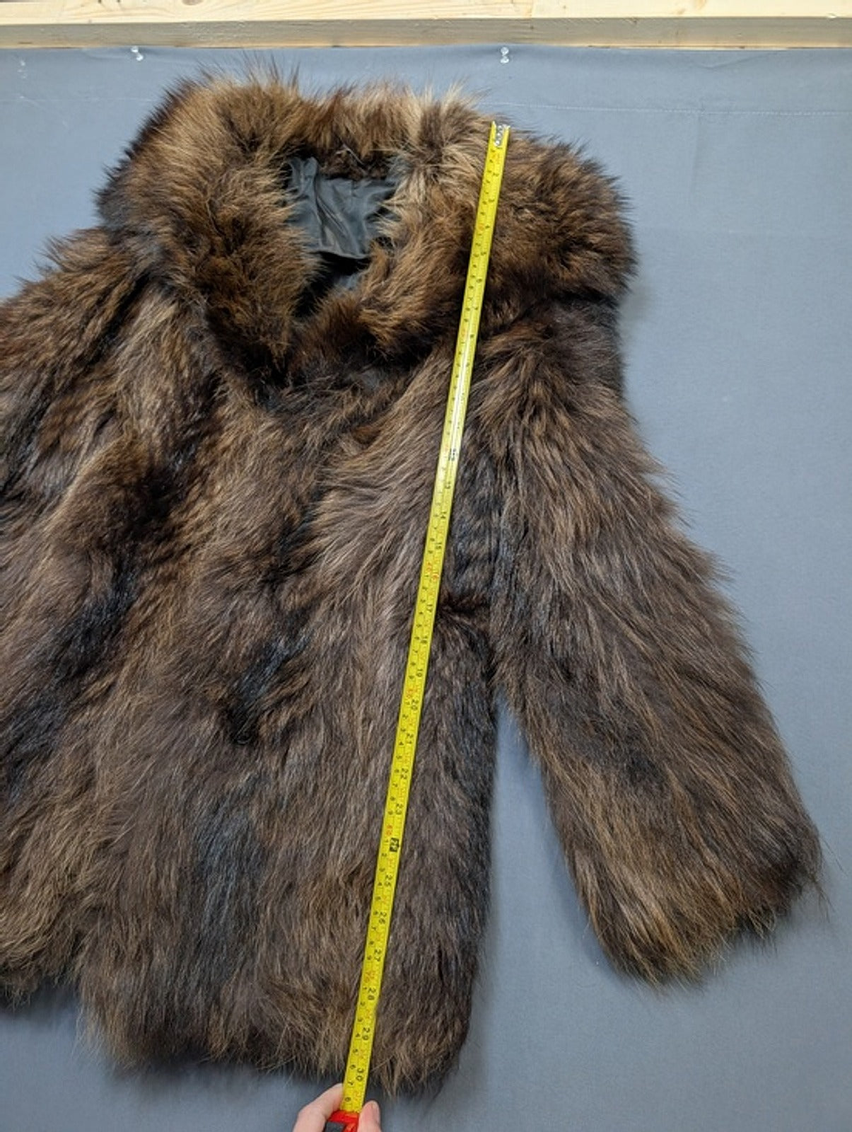 Brown faux fur coat with hood, like new