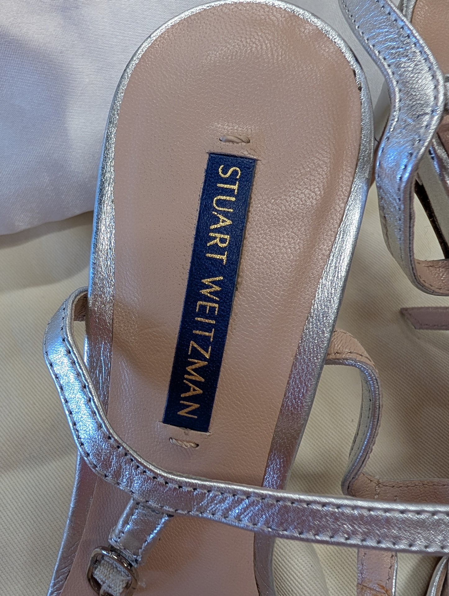 Stuart Weitzman Silver Strappy Sandals – Size 7.5