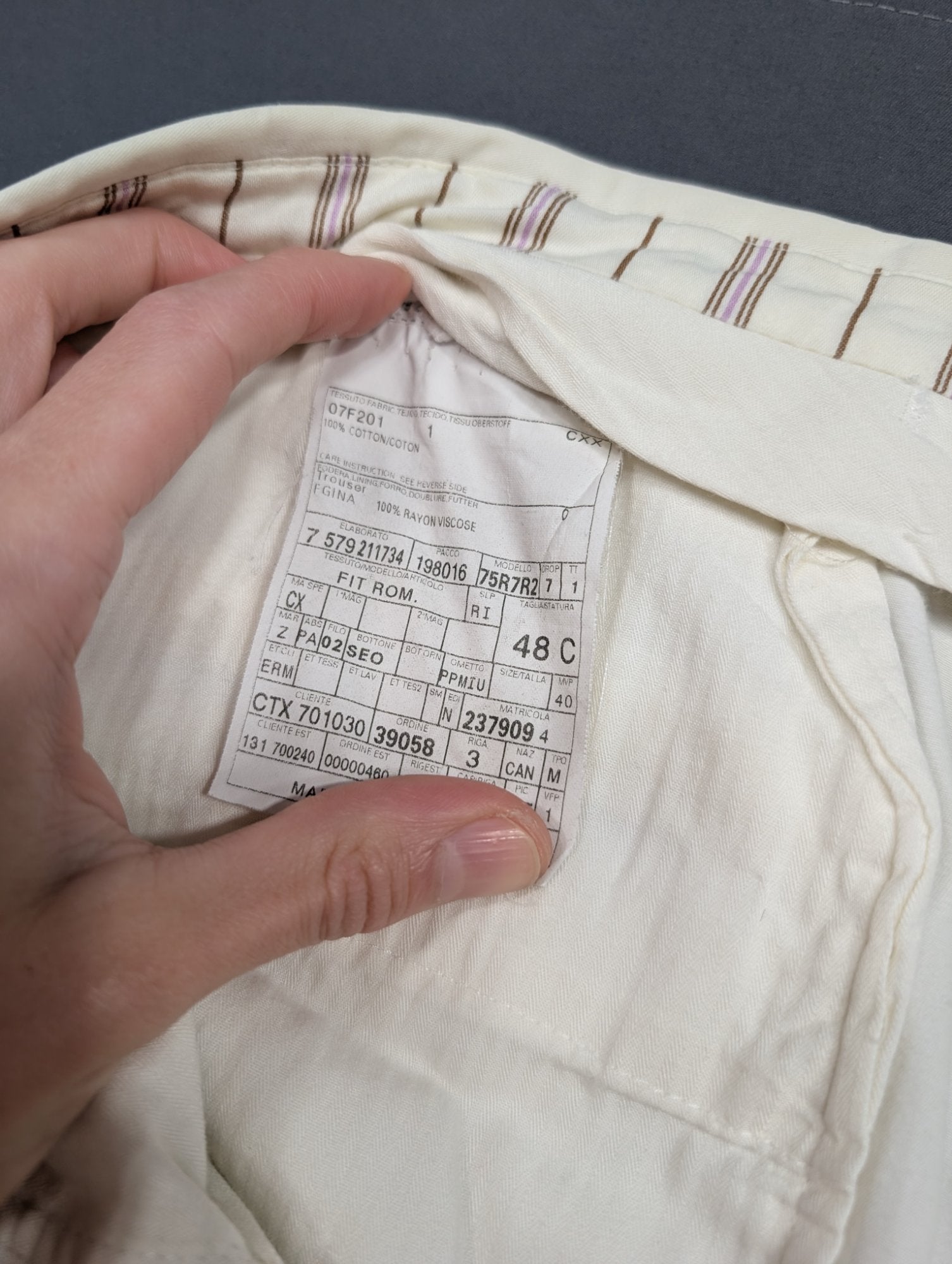 Ermenegildo Zegna Su Misura Cotton Dress Trousers Sz 48C Cream