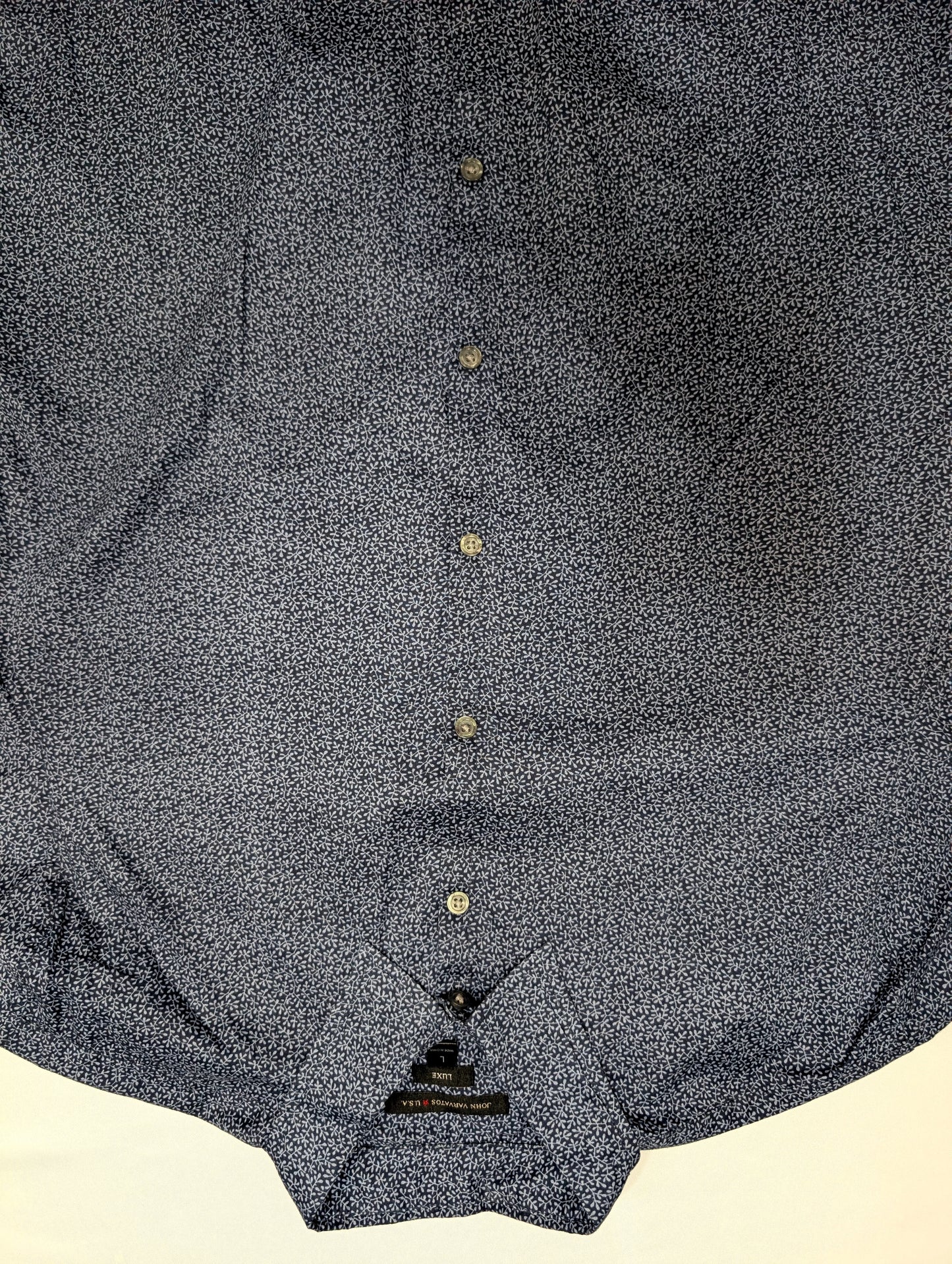 John Varvatos Luxe Navy Short Sleeve Button-Up Shirt, Size L