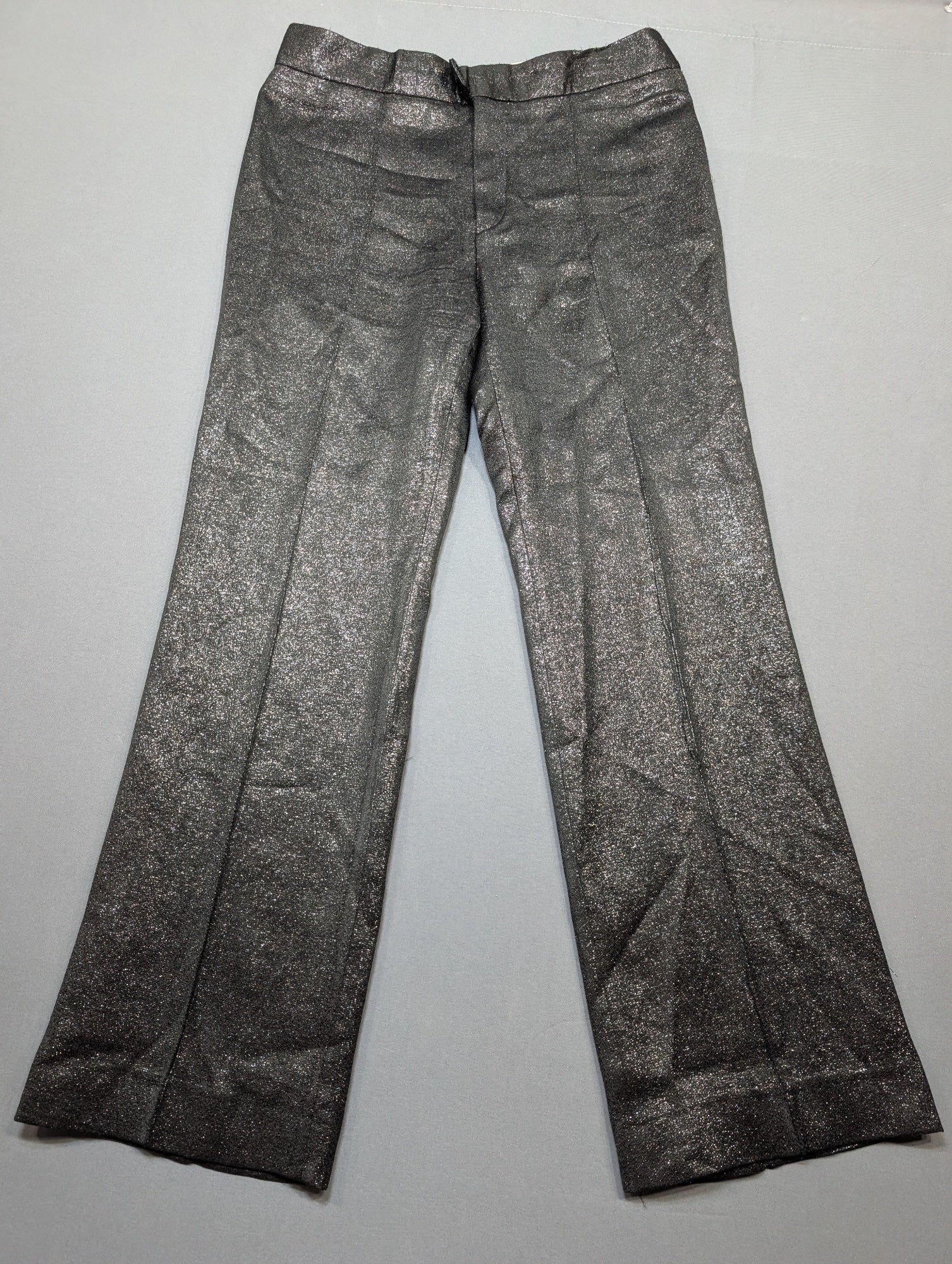 Isabel Marant Metallic Glitter Flare Trousers Pants Silver Black EU 38