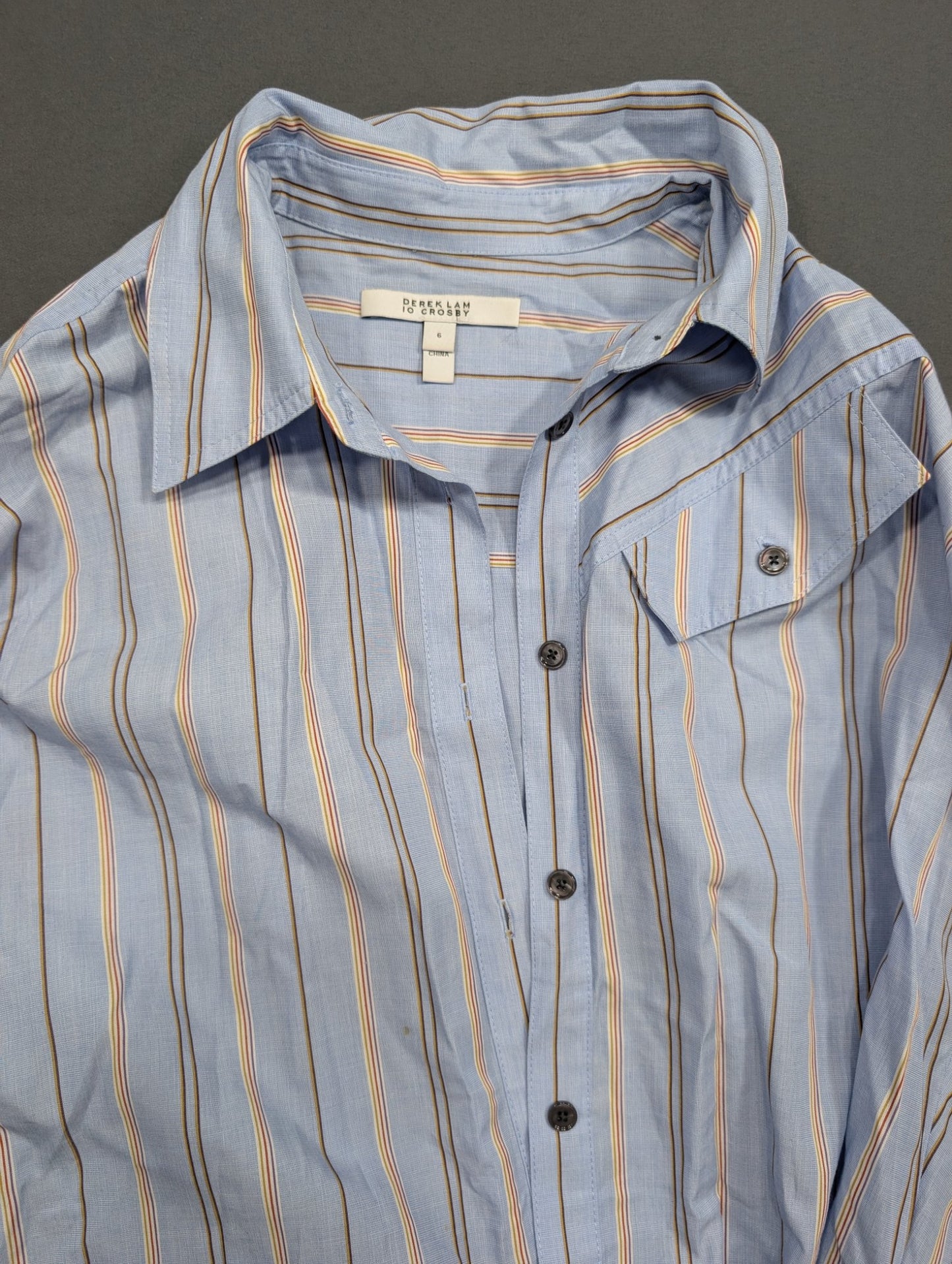Derek Lam 10 Crosby Striped Button-Down Shirt Sz 6 Light Blue