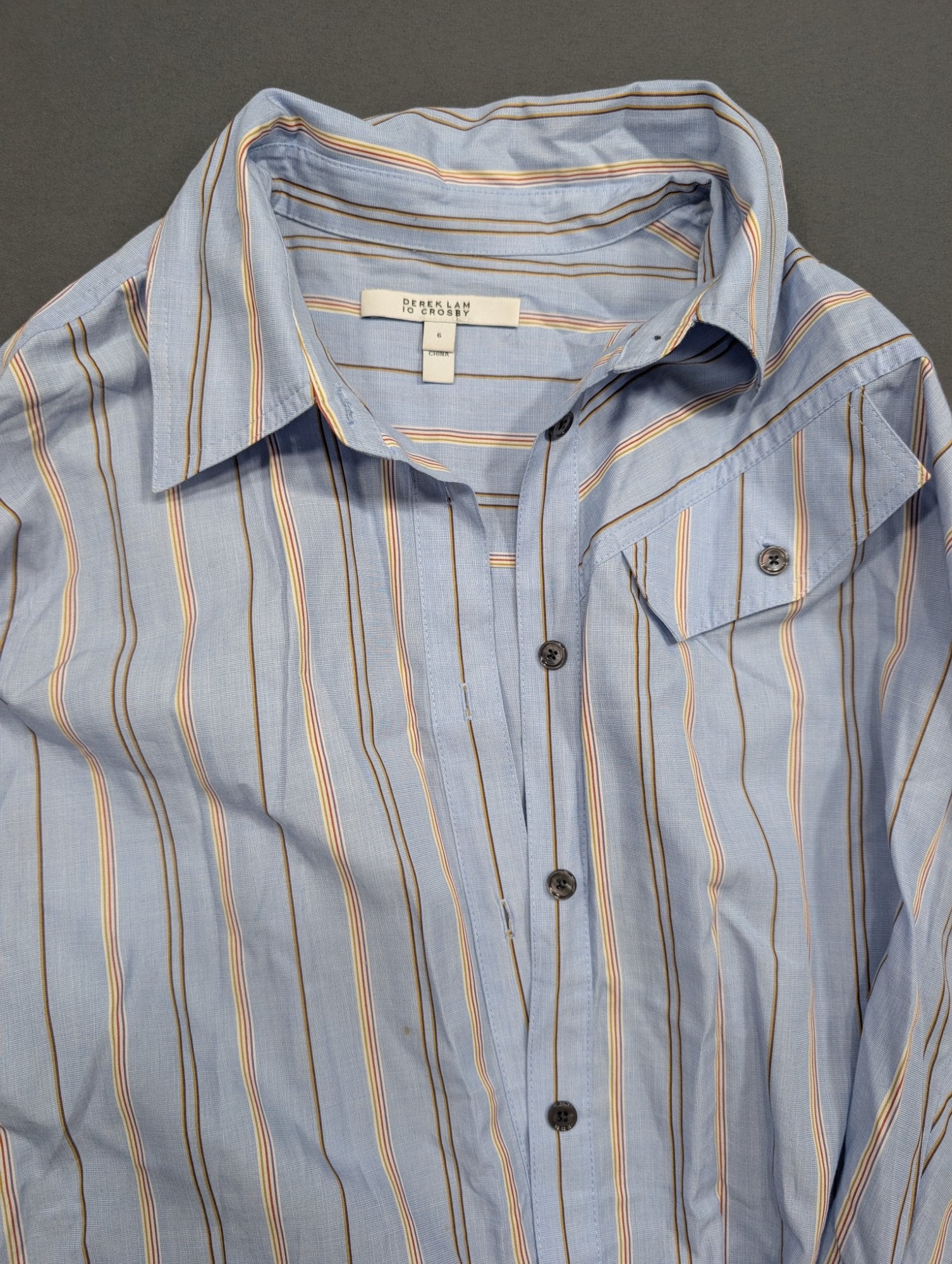Derek Lam 10 Crosby Striped Button-Down Shirt Sz 6 Light Blue