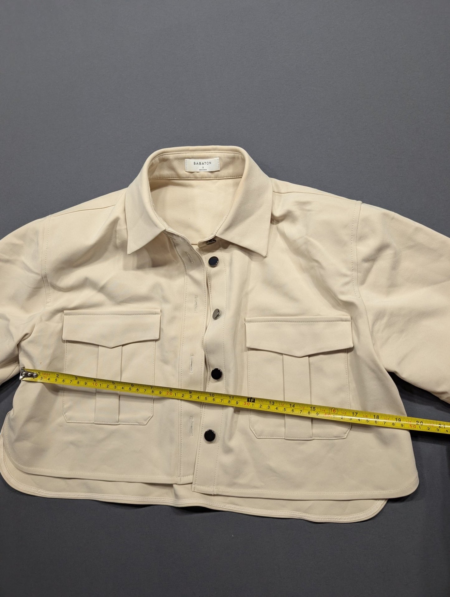 Babaton Cropped Utility Shirt Jacket Size S Beige Button-Up