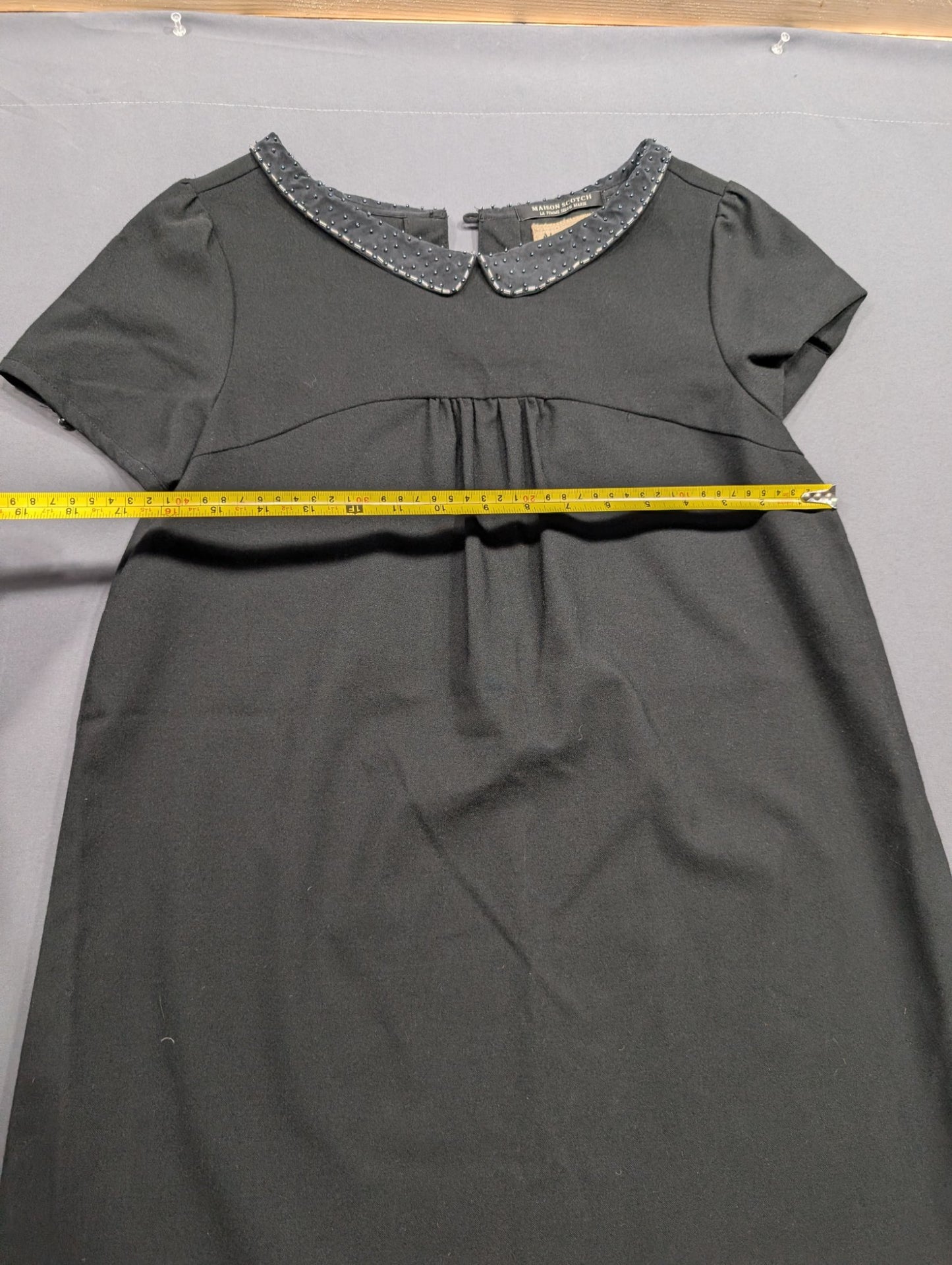 Maison Scotch Black Mini Dress Beaded Peter Pan Collar Size 1