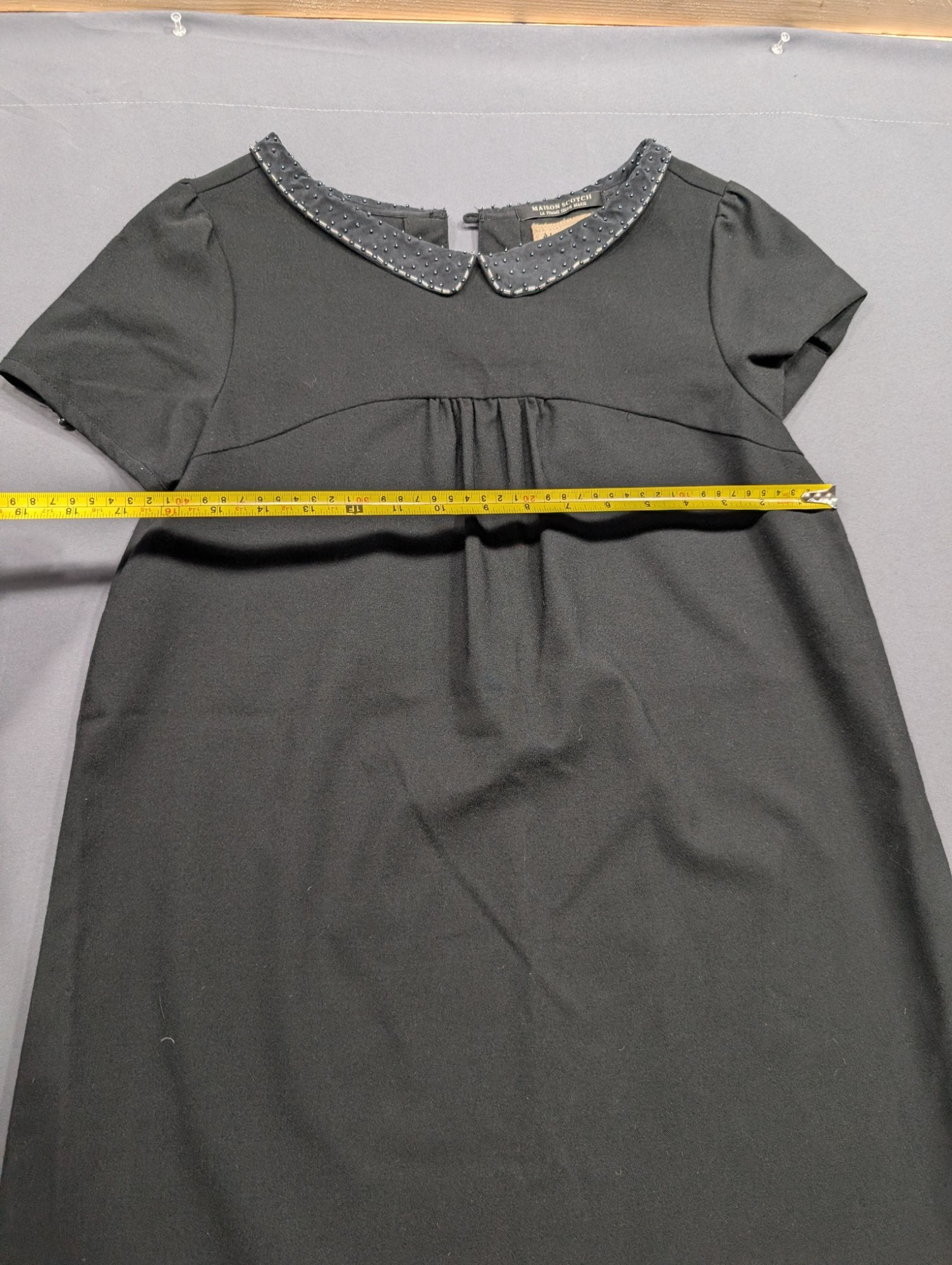 Maison Scotch Black Mini Dress Beaded Peter Pan Collar Size 1