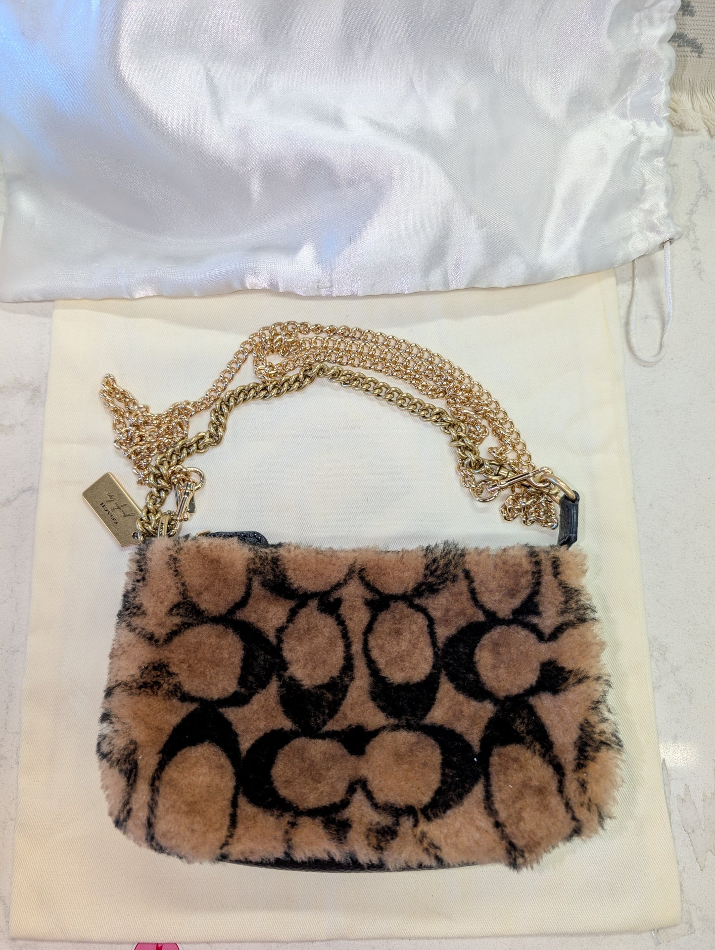 Coach shearling logo chain bag with dust bag