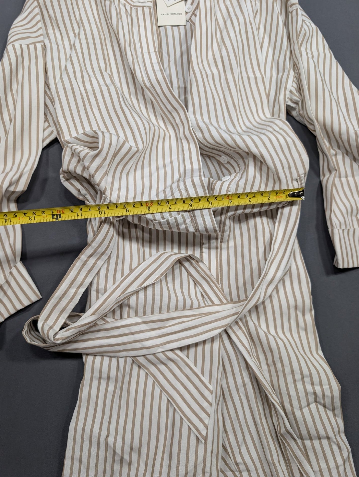 Club Monaco Long Sleeve Pant Jumpsuit Sz 2 Khaki Stripe NWT