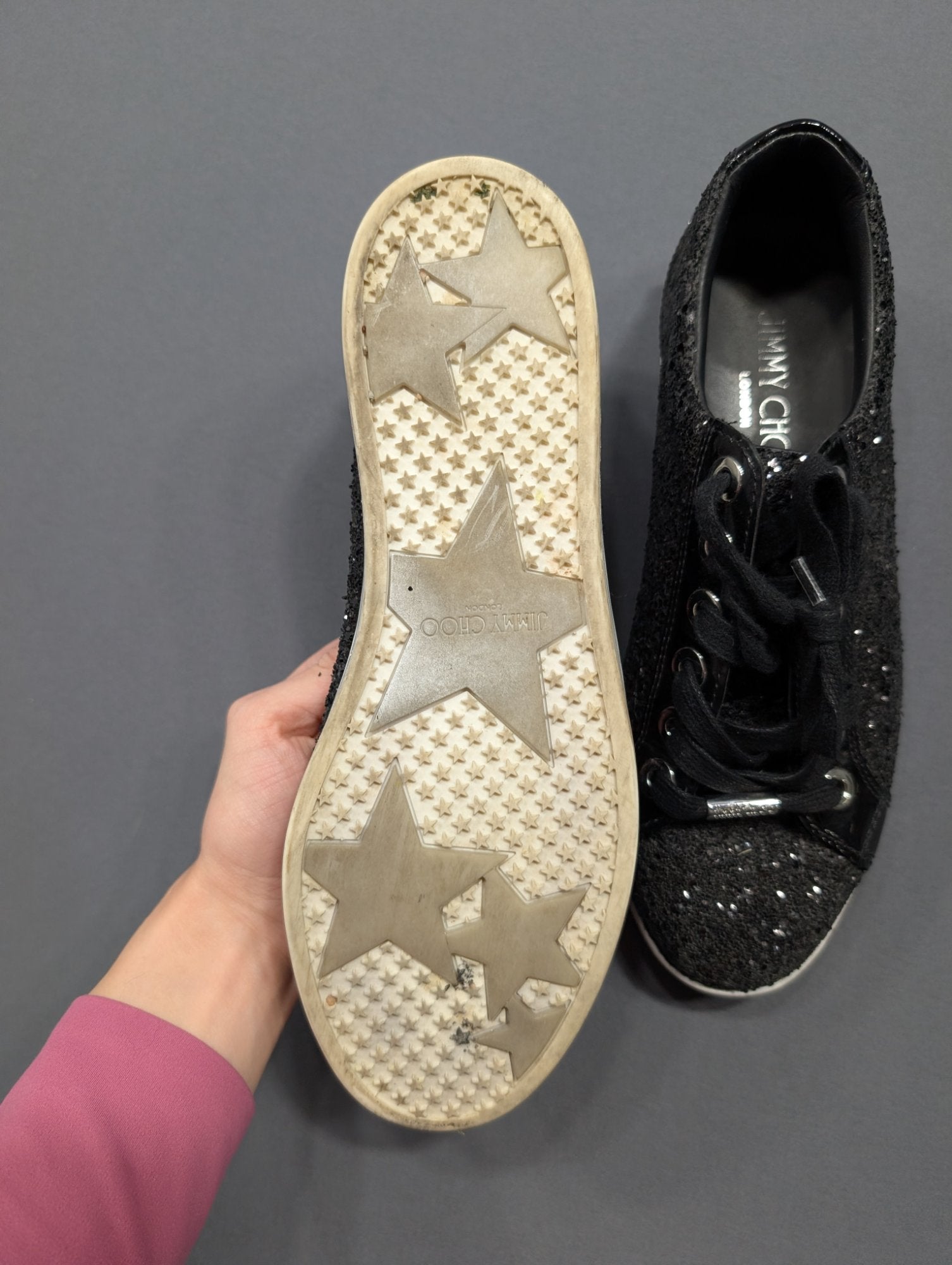 Jimmy Choo Cash Star Glitter Sneakers EU 38.5 Black