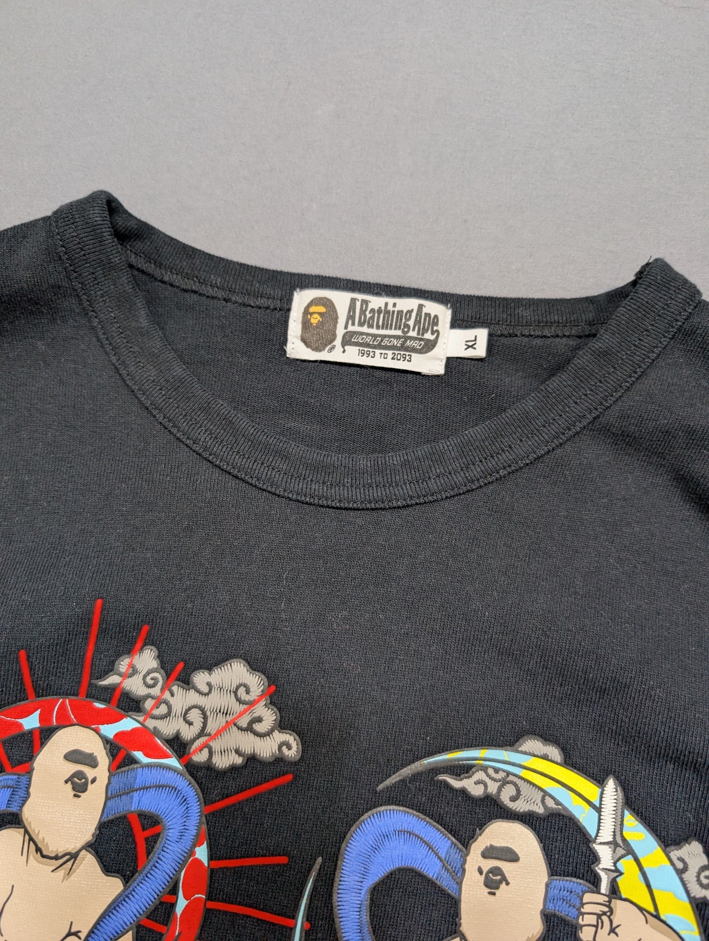 A Bathing Ape BAPE Thunder God Double Sleeve Tee Shirt XL Black