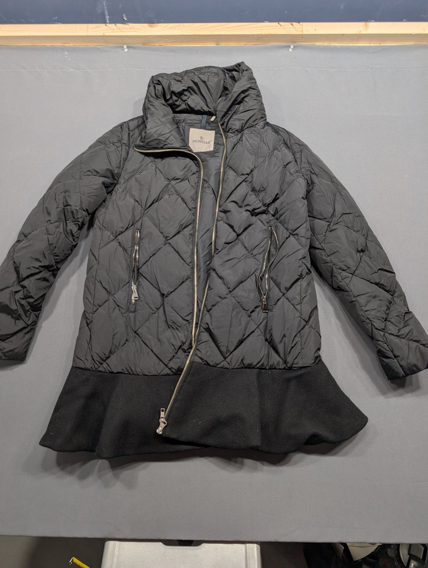 Moncler Women's Quilted Down Puffer Jacket Wool Hem Black