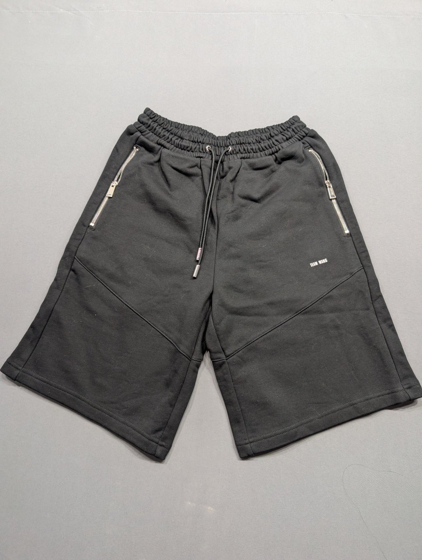 Team Wang Design Black Sweat Shorts Zip Pockets Size 0 S