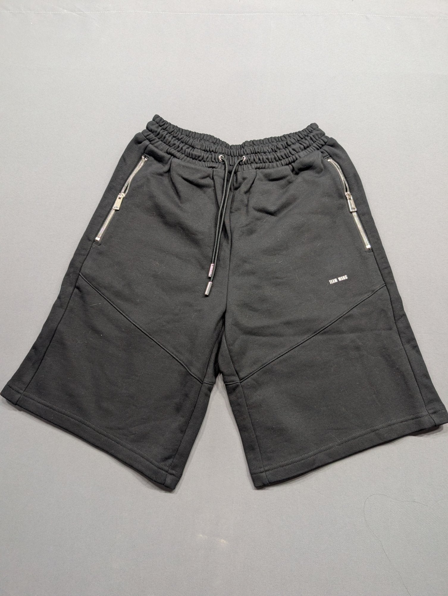 Team Wang Design Black Sweat Shorts Zip Pockets Size 0 S