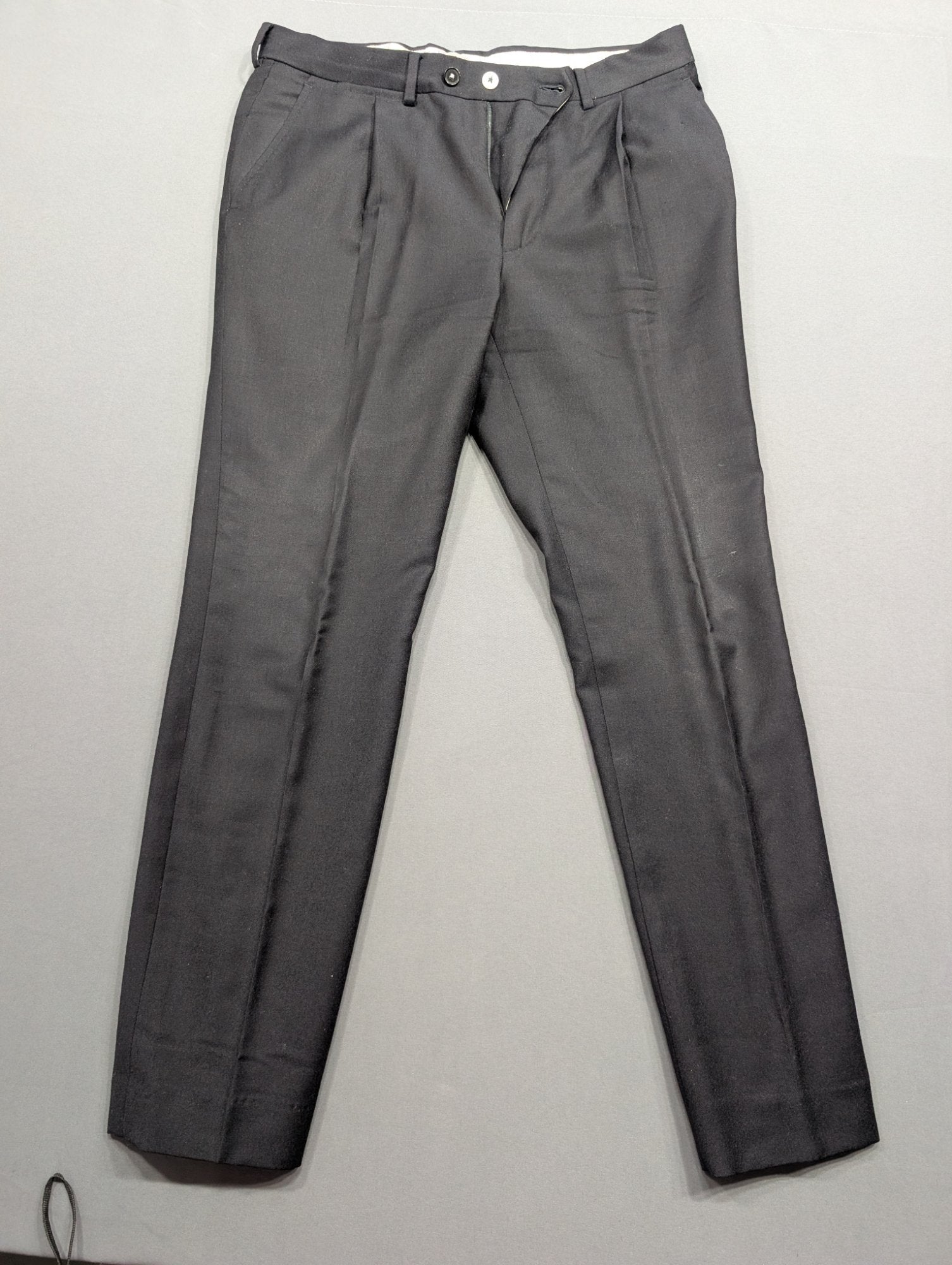 Italian Wool Dress Trousers 46C Dark Charcoal Pleated Suit Pants